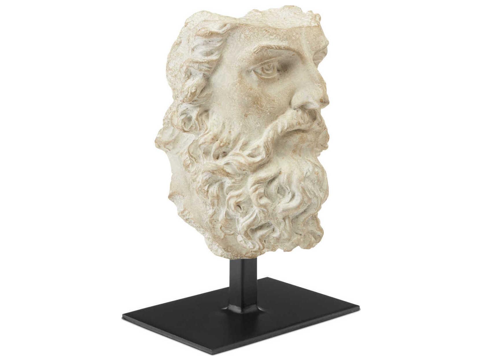 Currey & Company Aged Beige / Black Head of Zeus Sculpture