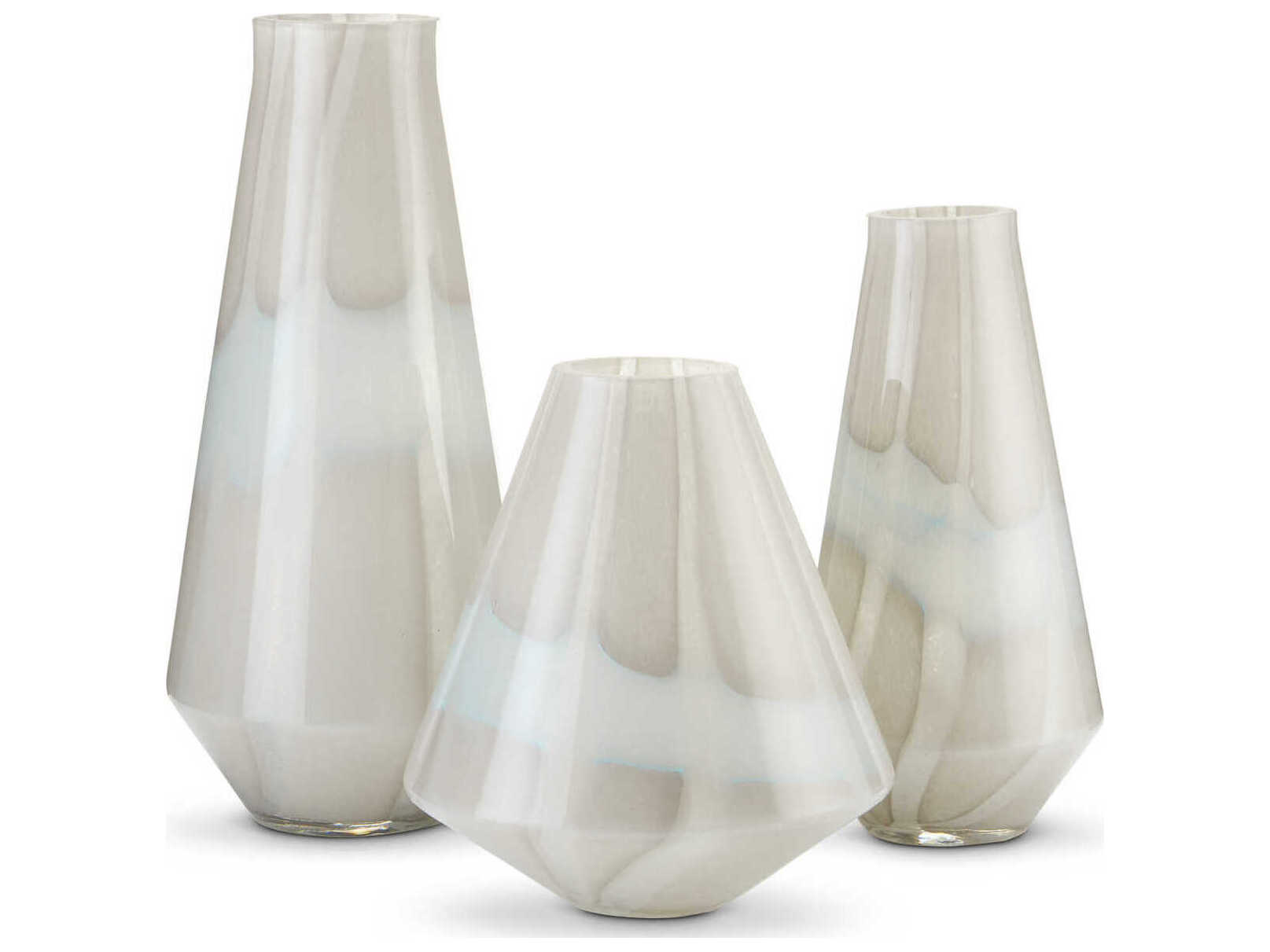 Currey & Company Floating Cloud Light Gray / White Vase Set of 3