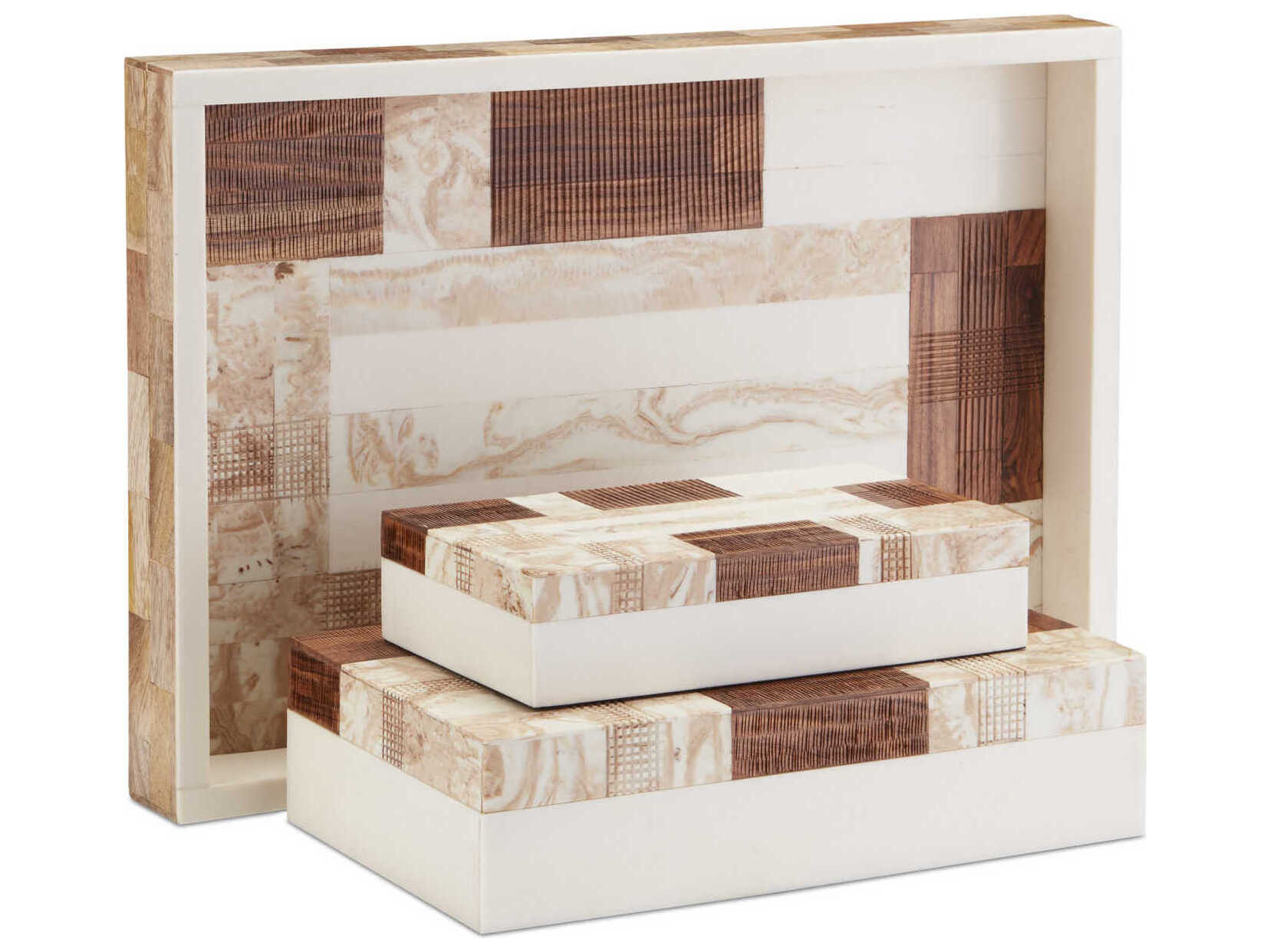 Currey & Company 1940s Beige / Brown / Ivory / Natural Box Set of 2