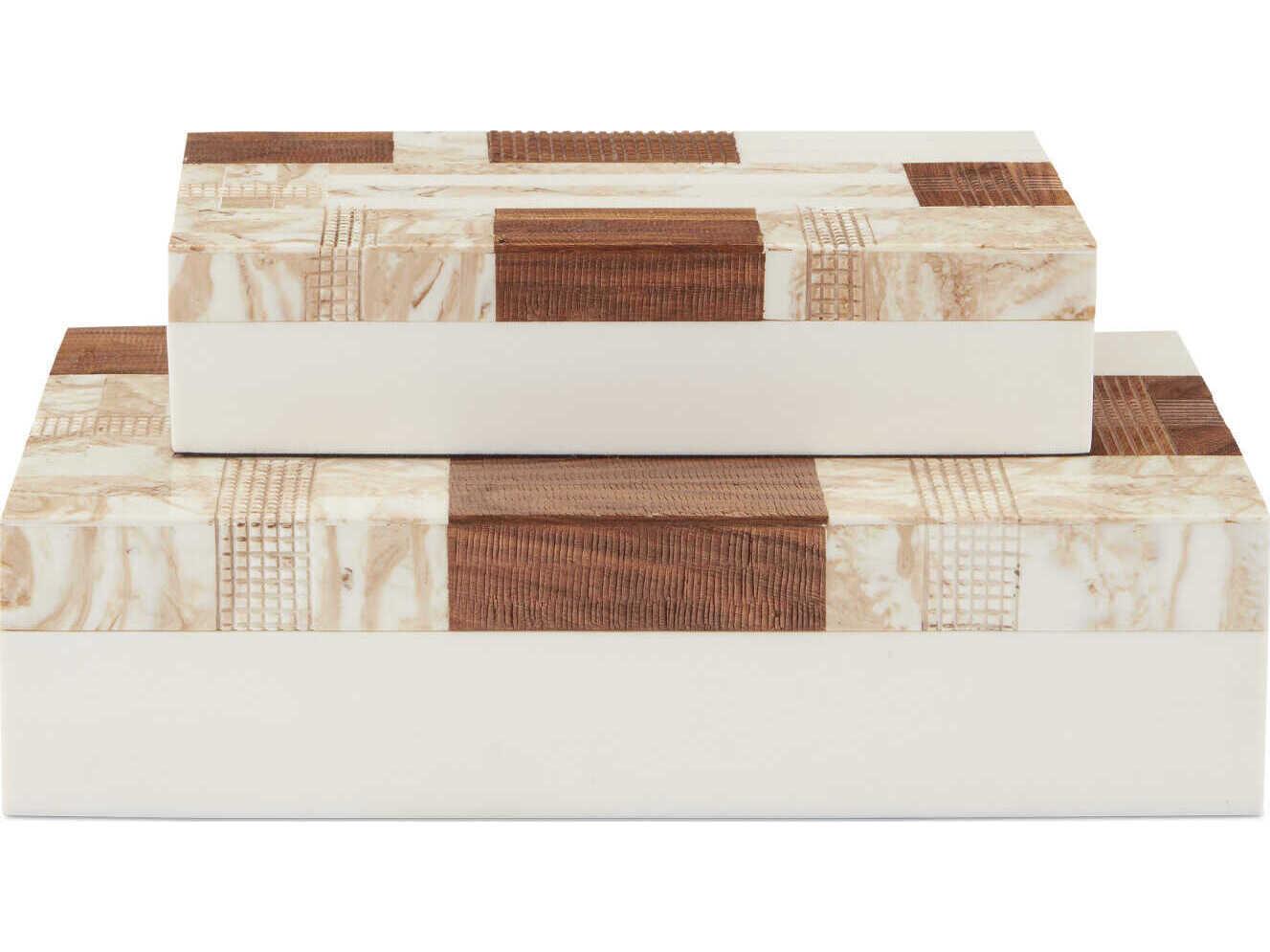 Currey & Company 1940s Beige / Brown / Ivory / Natural Box Set of 2