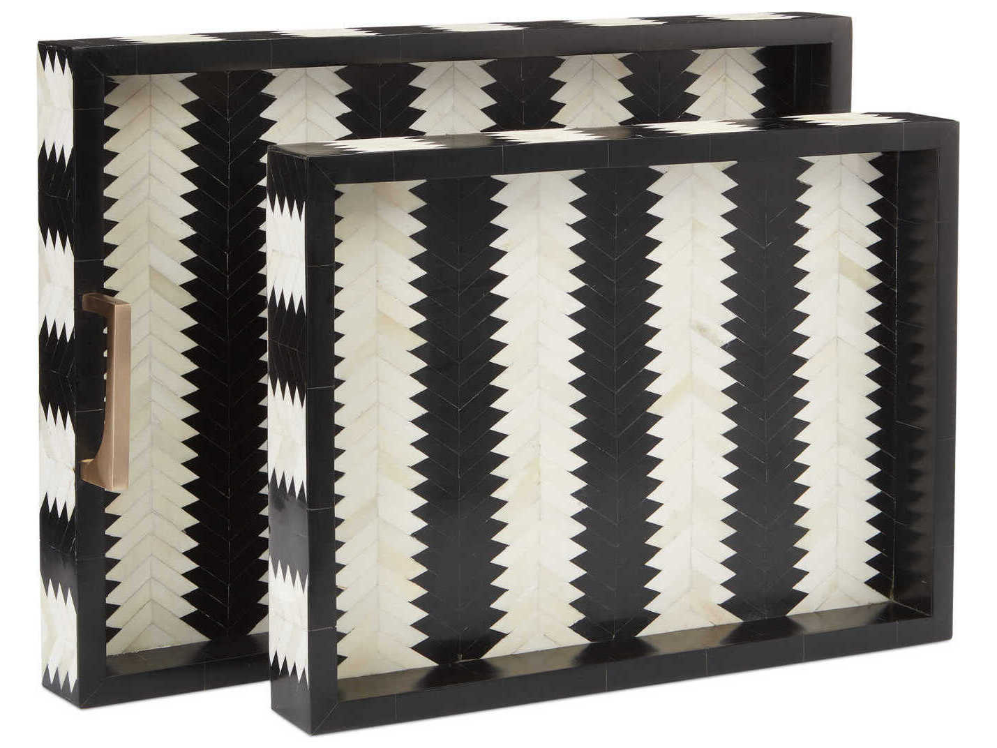 Currey & Company Arrow Black / White Natural Brass Serving Tray Set of 2