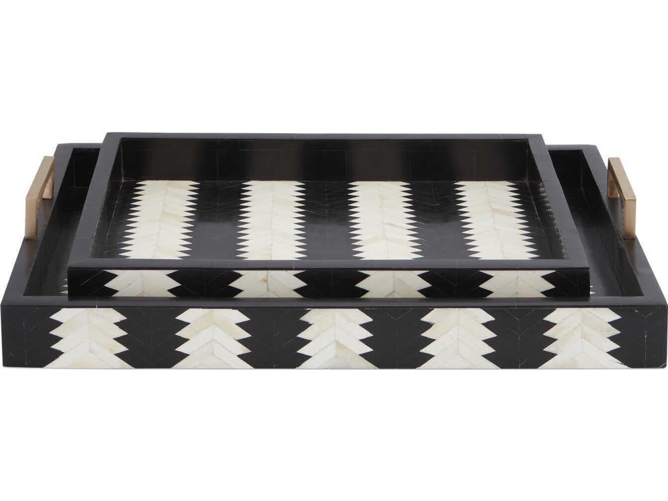 Currey & Company Arrow Black / White Natural Brass Serving Tray Set of 2