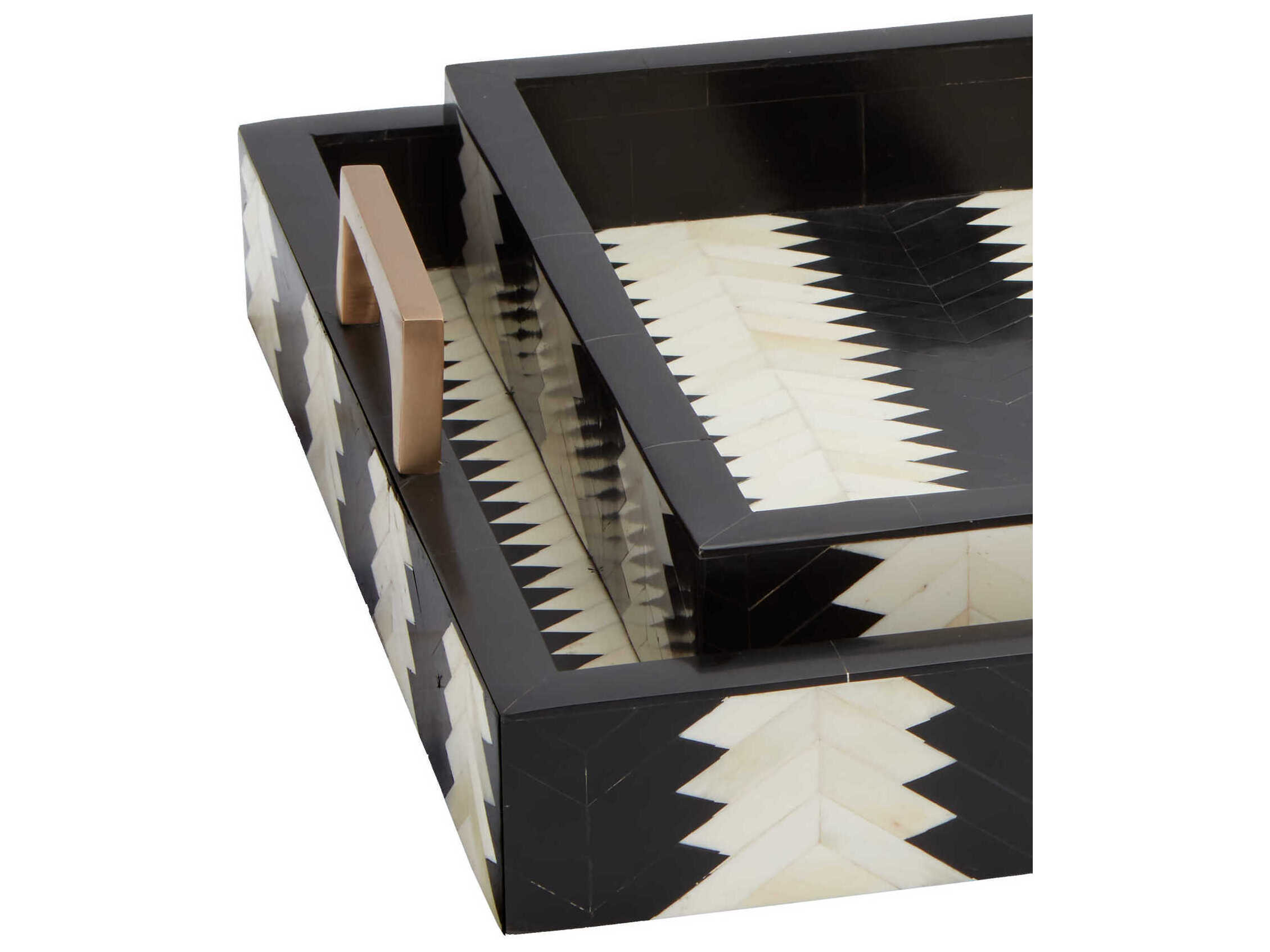 Currey & Company Arrow Black / White Natural Brass Serving Tray Set of 2