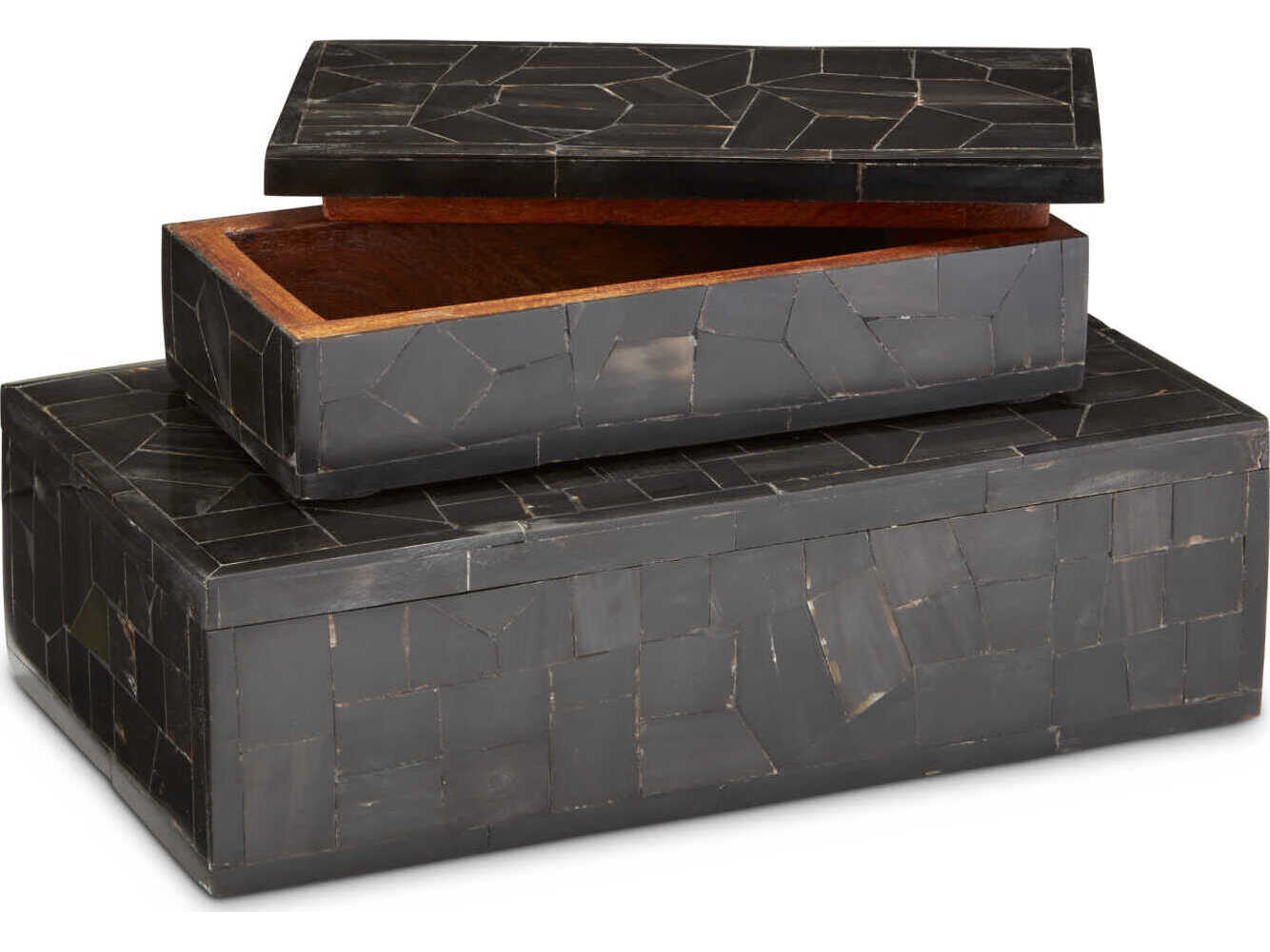 Currey & Company Bone Mosaic Black Box Set of 2