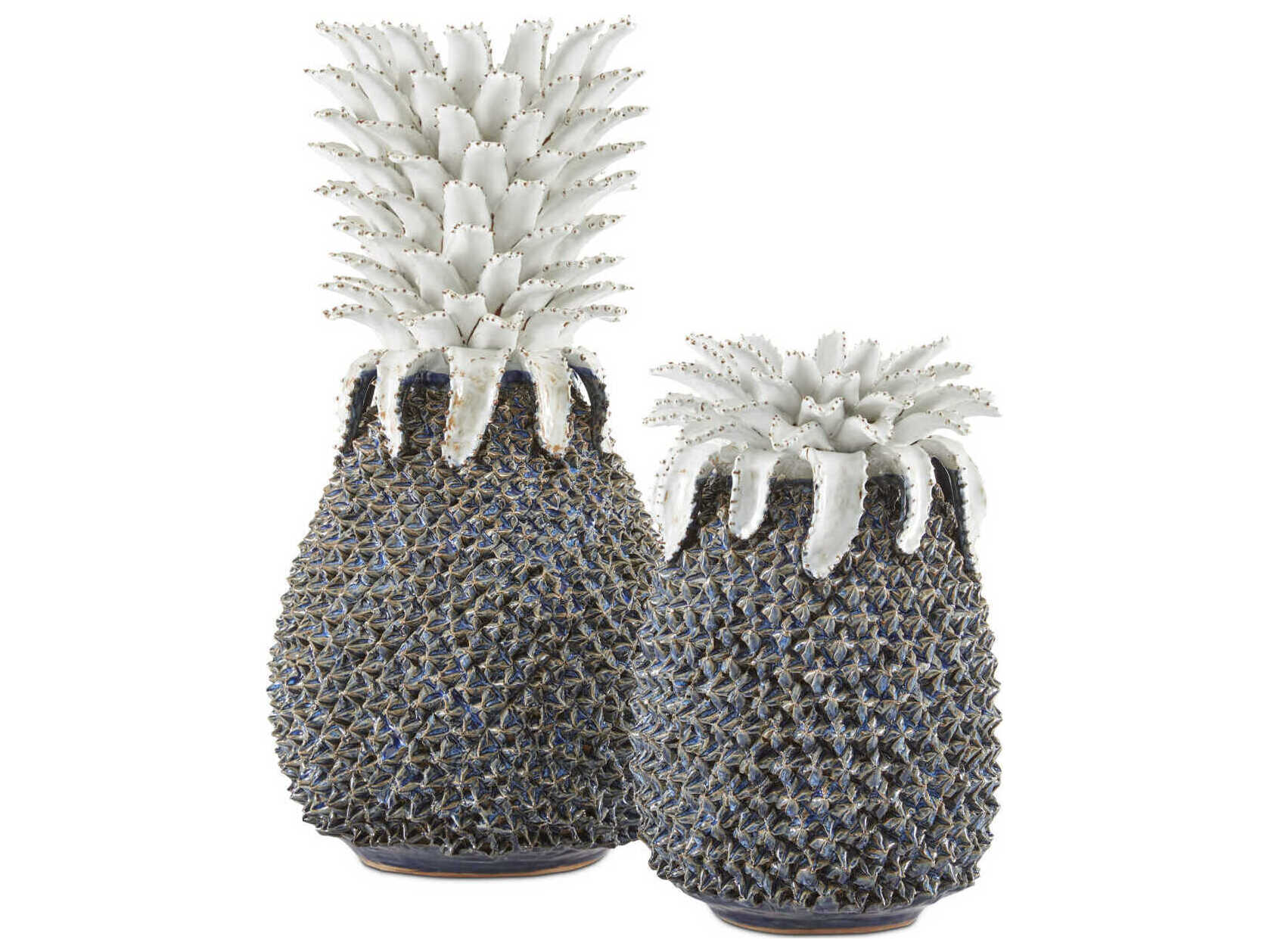 Currey & Company Blue / White Waikiki Pineapple Sculpture