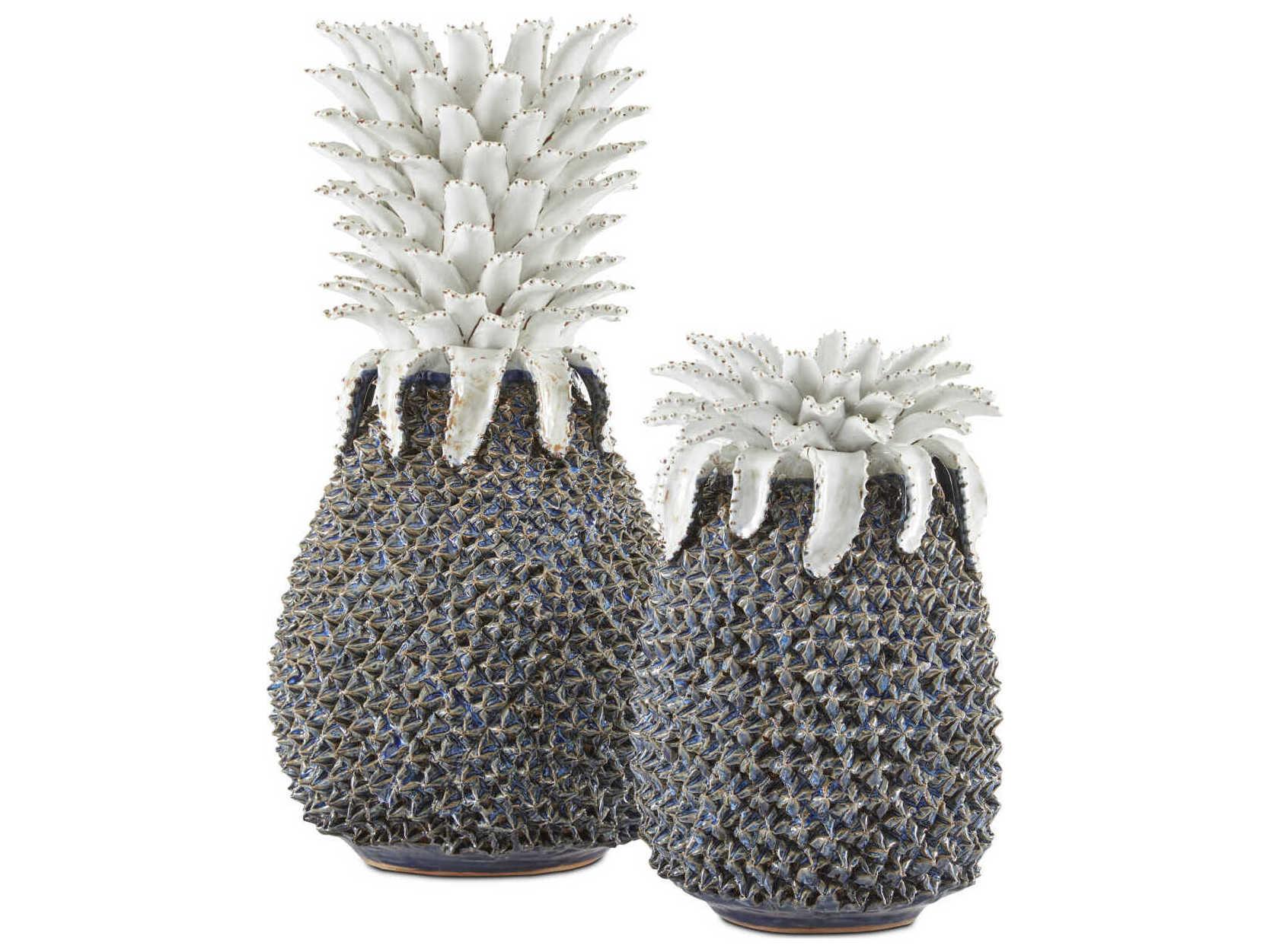 Currey & Company Blue / White Waikiki Pineapple Sculpture