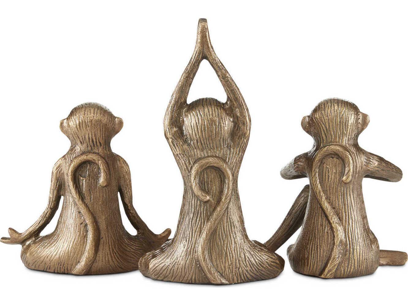 Currey & Company Antique Brass Zen Monkey Sculpture Set of 3
