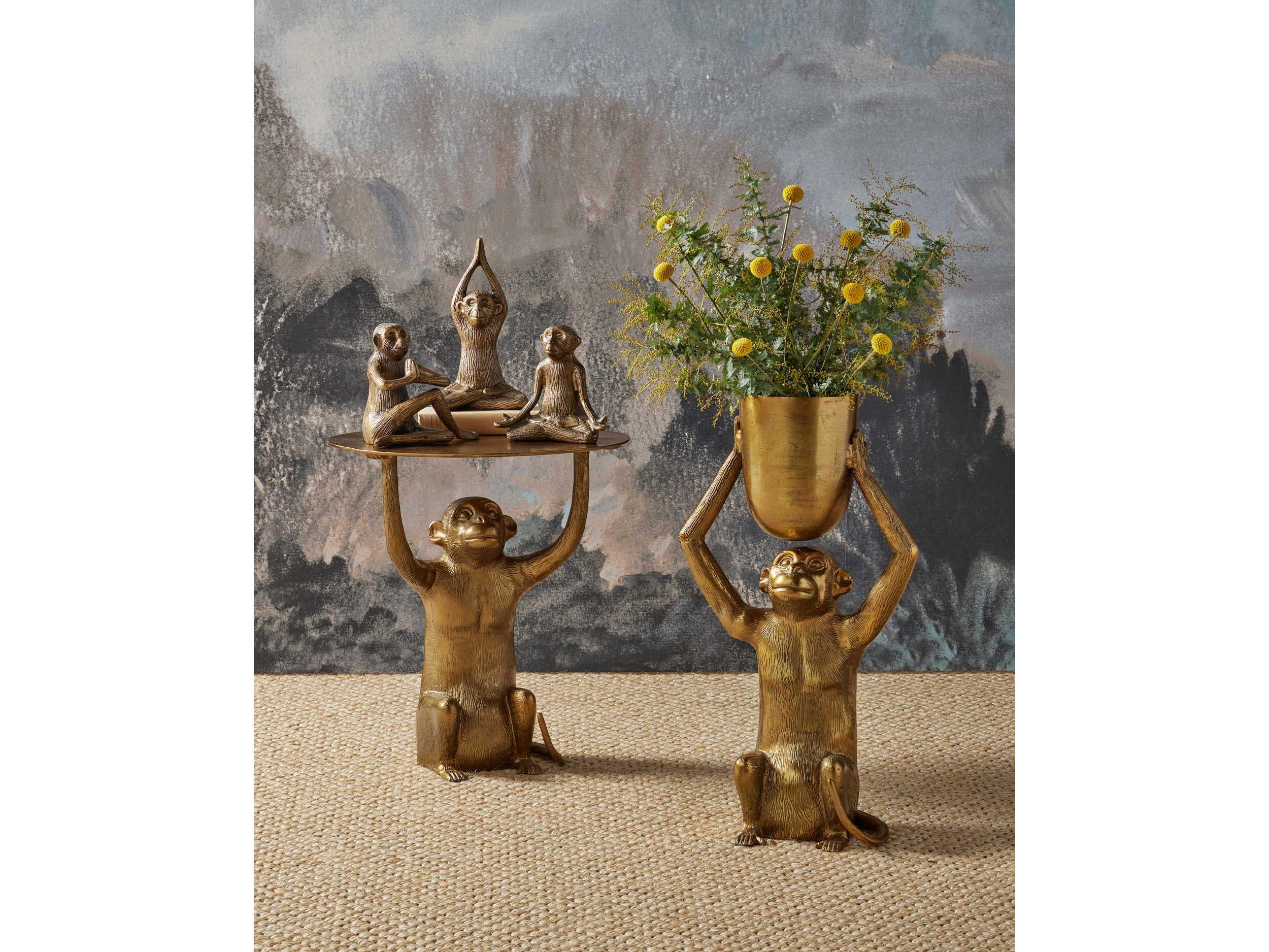 Currey & Company Antique Brass Zen Monkey Sculpture Set of 3