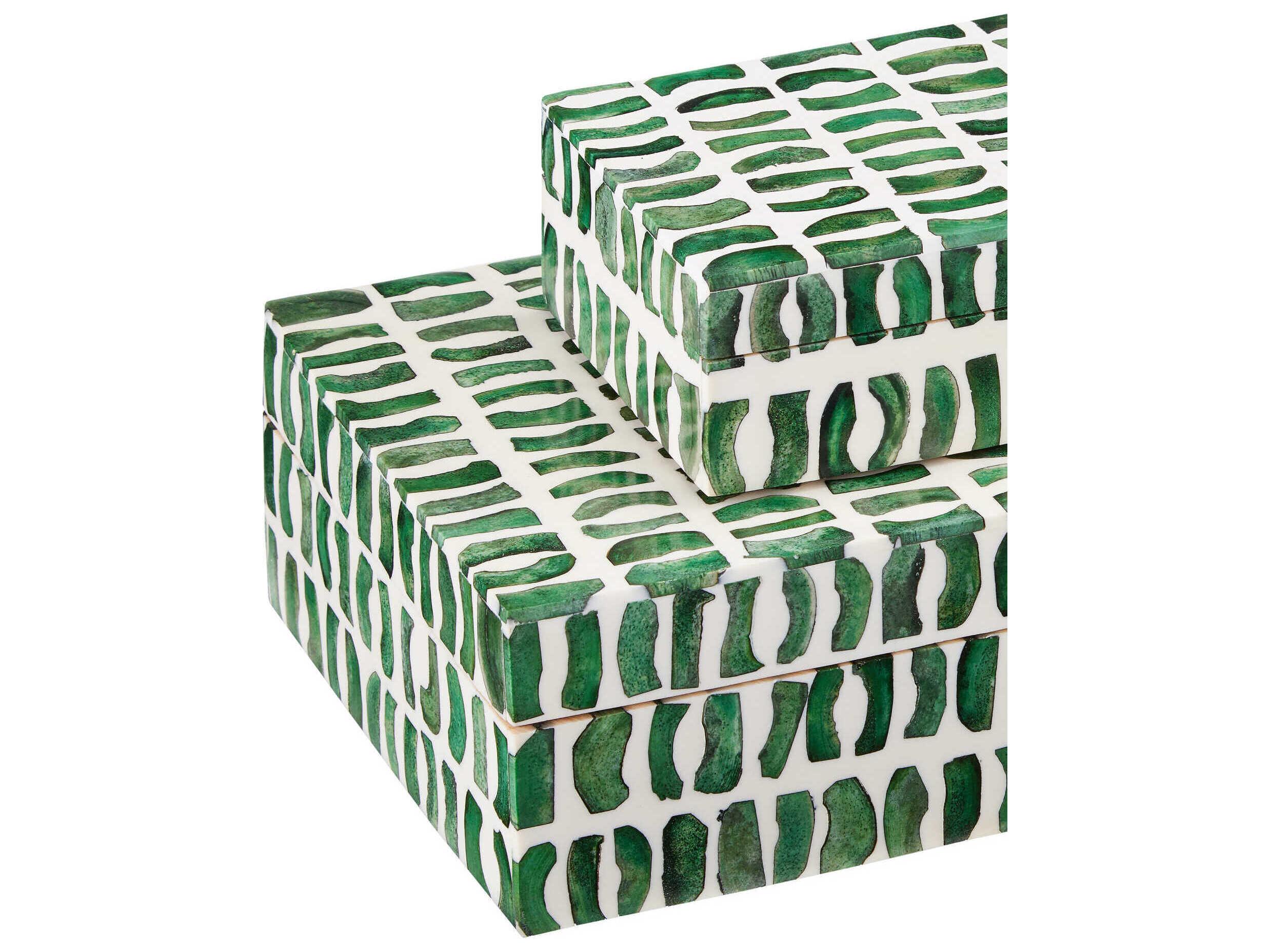 Currey & Company Emerald Green / White Decorative Accent Box Set of 2