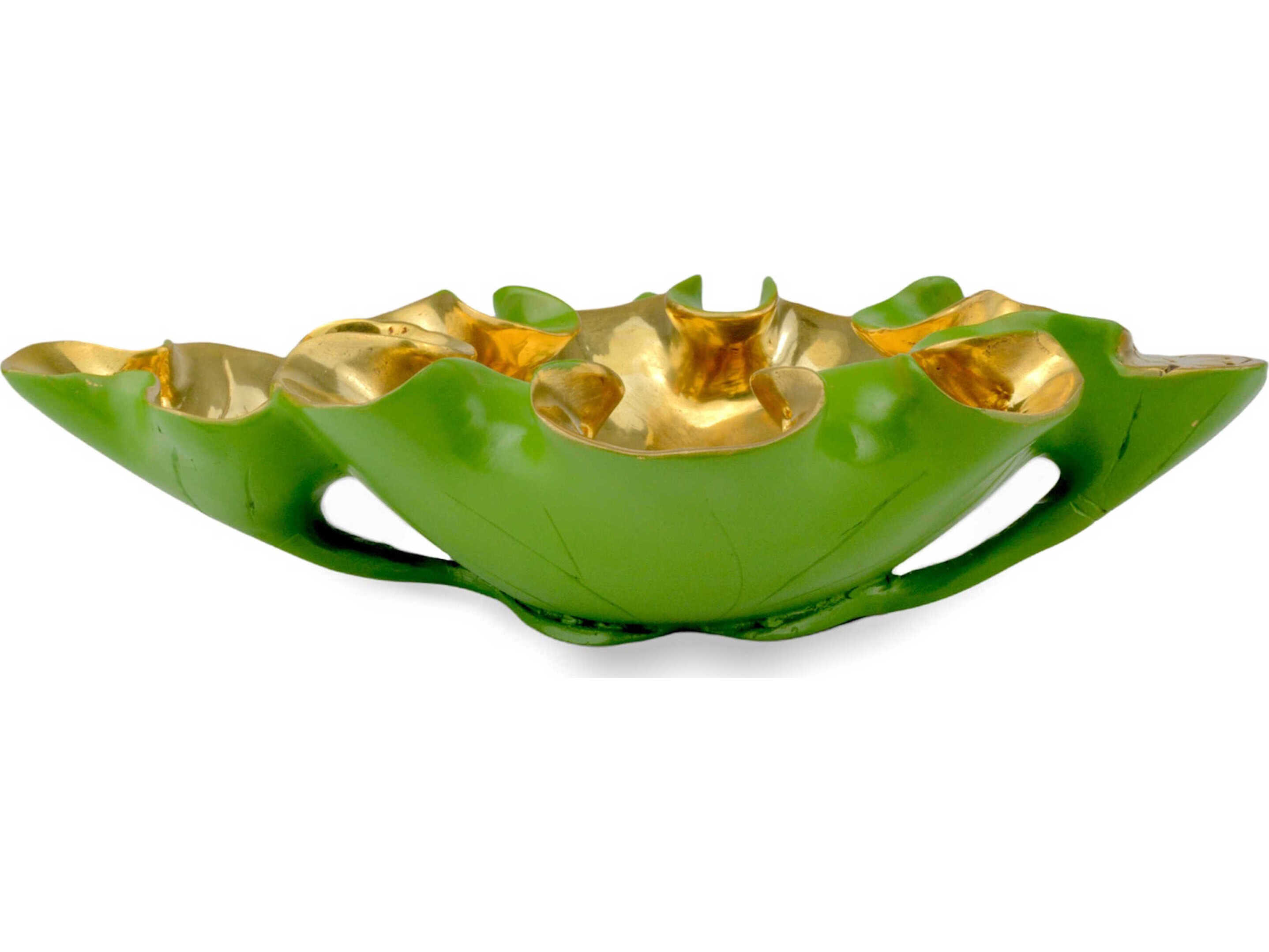 Currey & Company Green / Polished Gold Wrapped Lotus Leaf Bowl