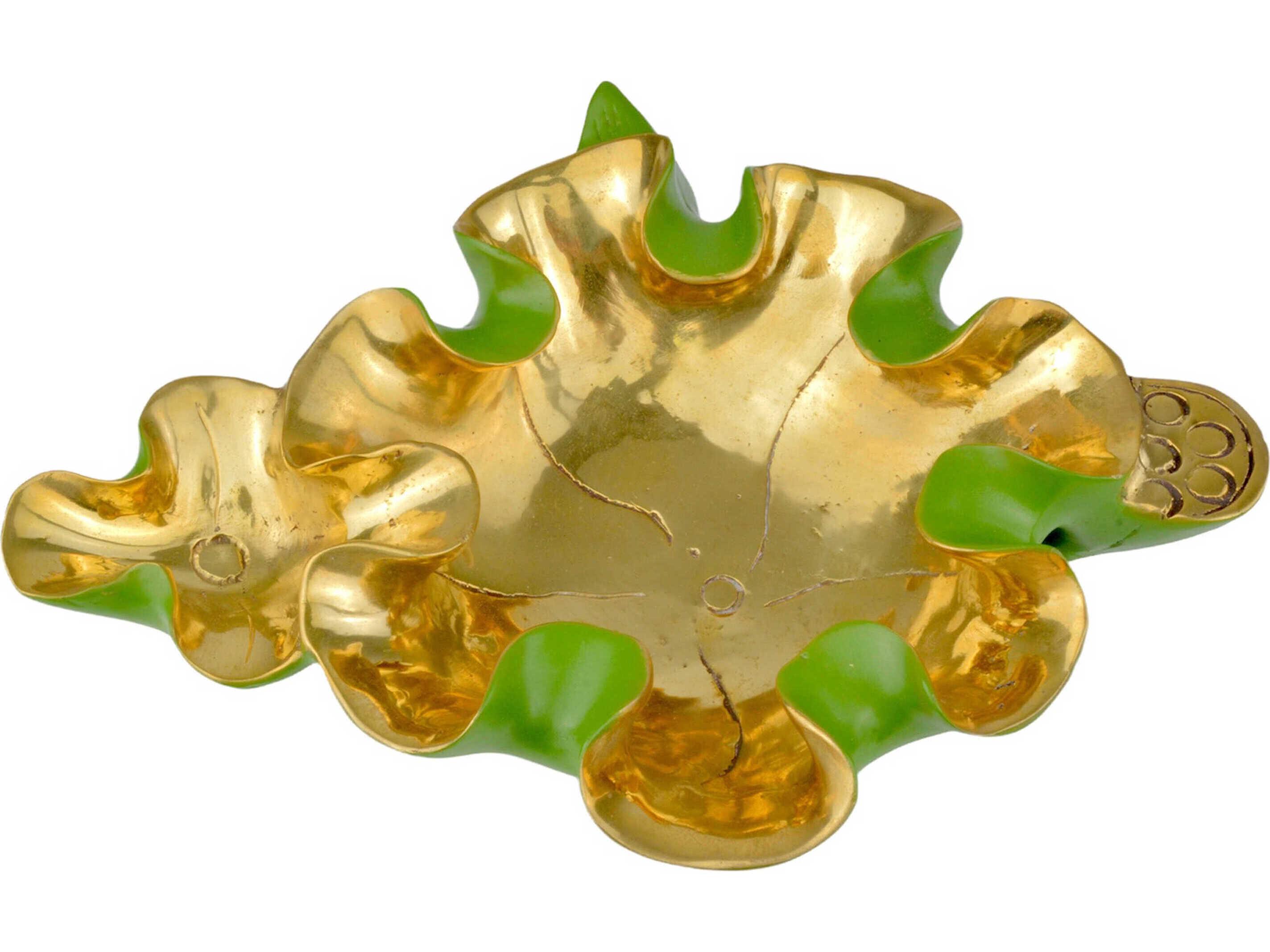 Currey & Company Green / Polished Gold Wrapped Lotus Leaf Bowl