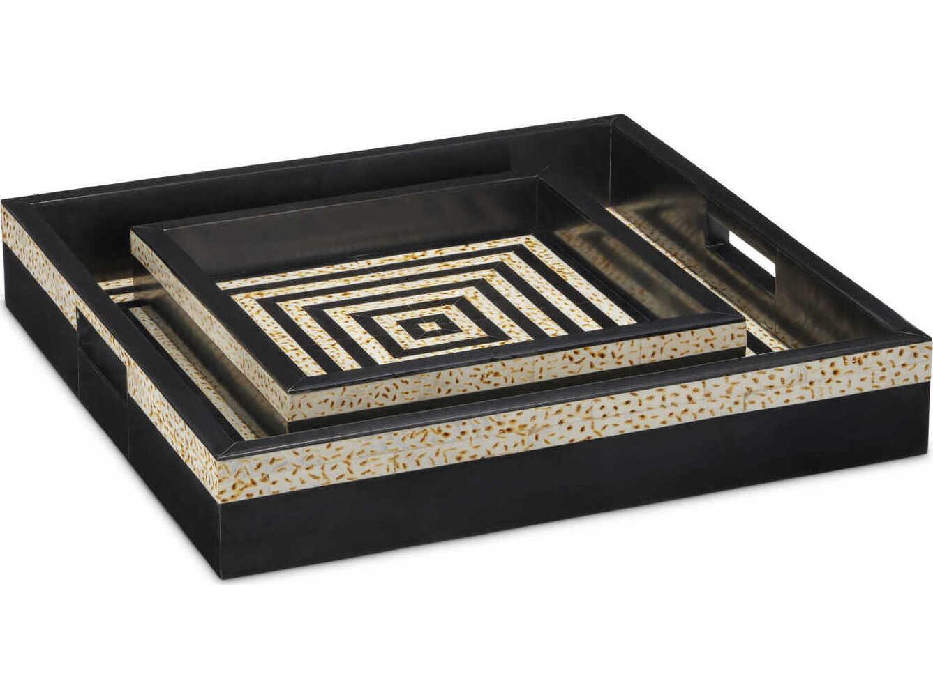Currey & Company Taurus Black / White Taurus Tray Set of 2