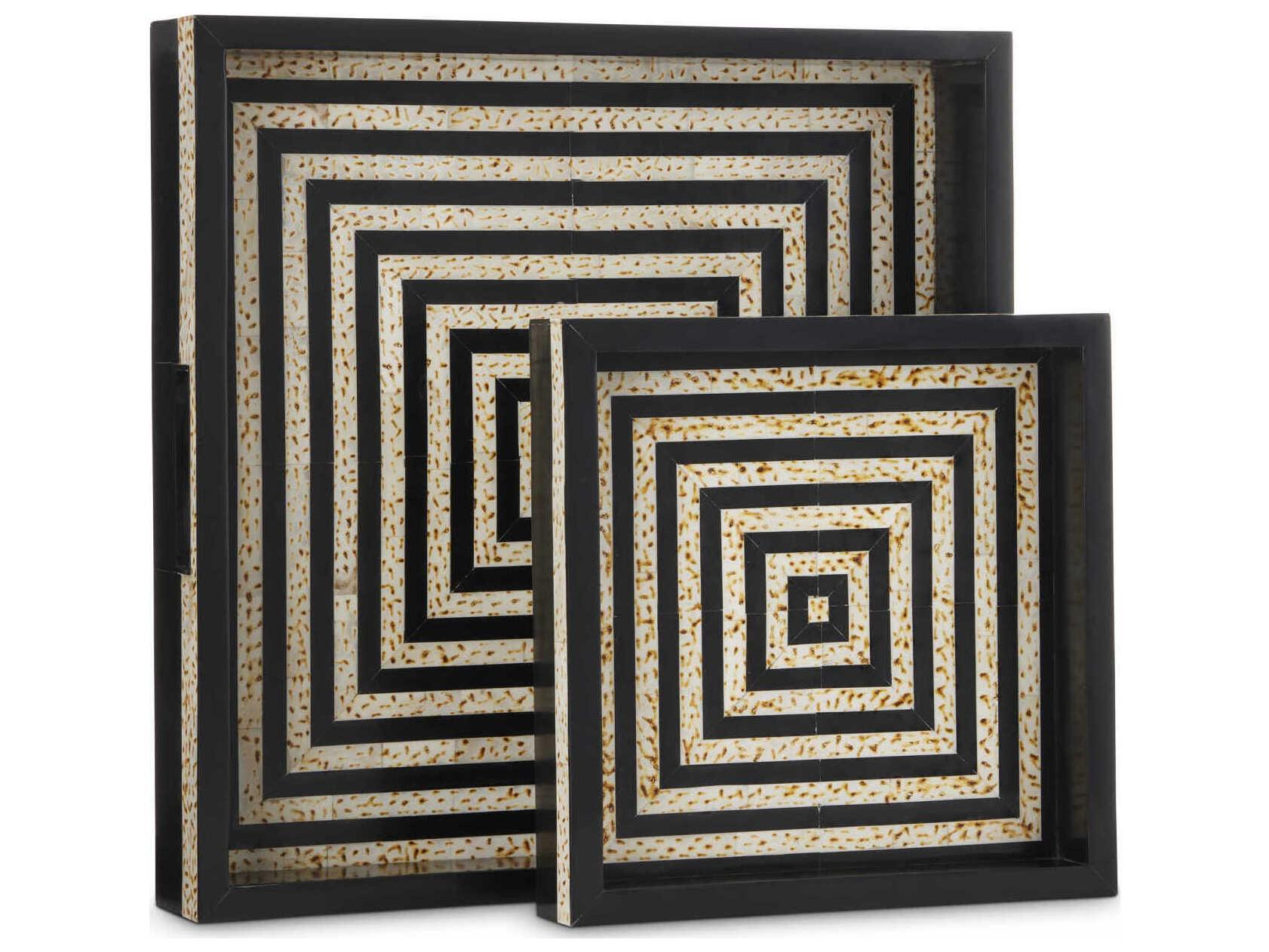 Currey & Company Taurus Black / White Taurus Tray Set of 2