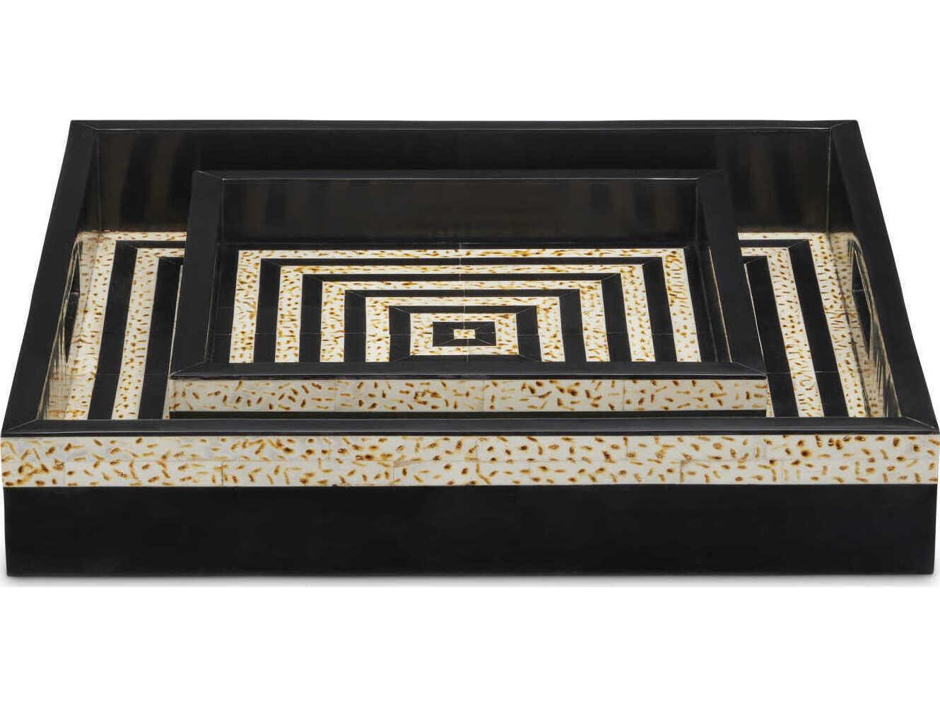 Currey & Company Taurus Black / White Taurus Tray Set of 2