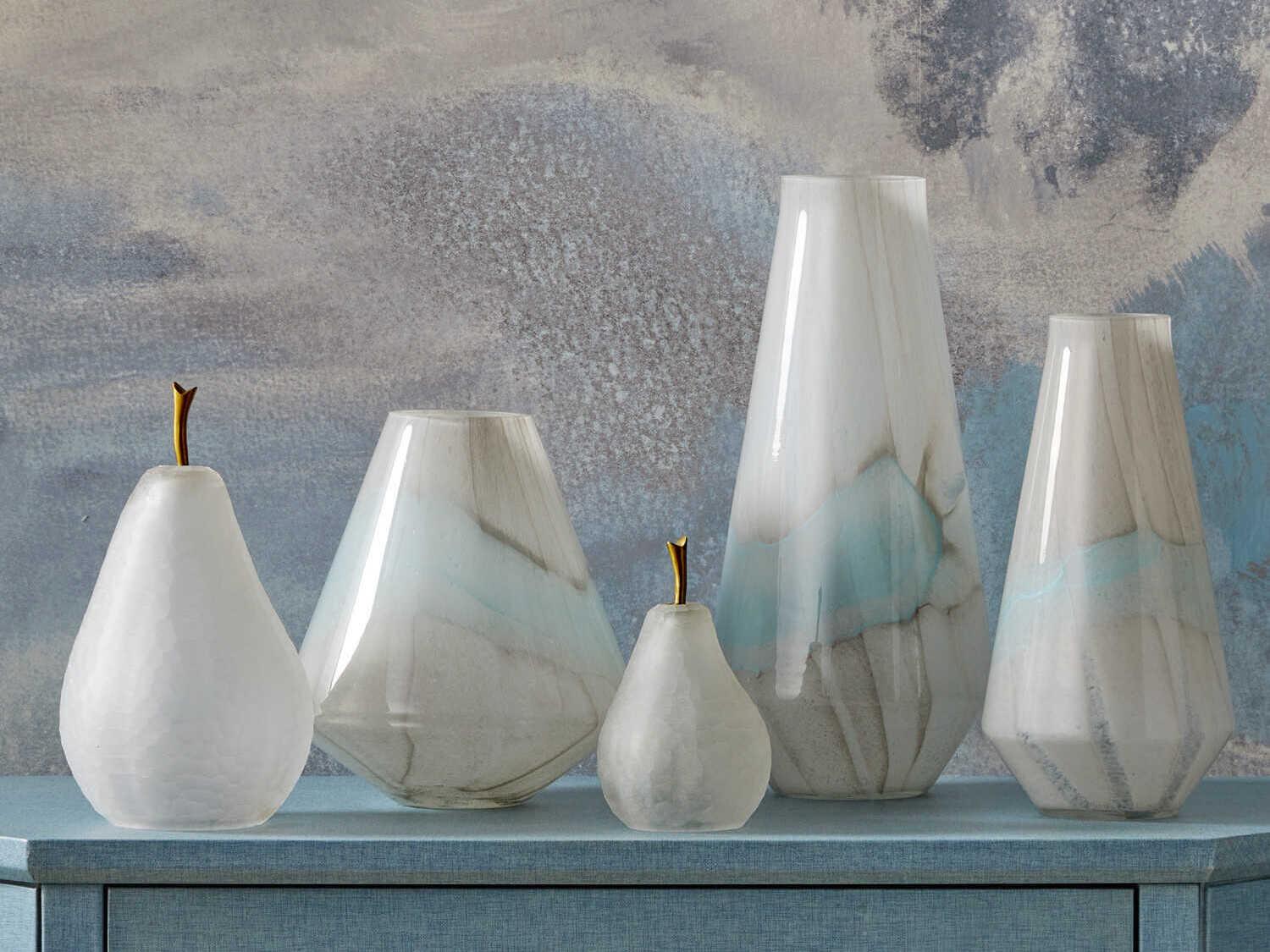 Currey & Company Matte Frost / Brass Pear Sculpture Set of 2