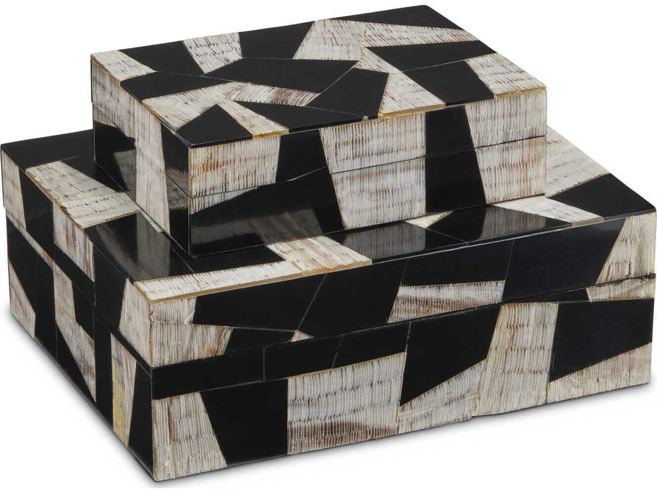 Currey & Company Natural / Black / Linen Bindu Box Set of 2