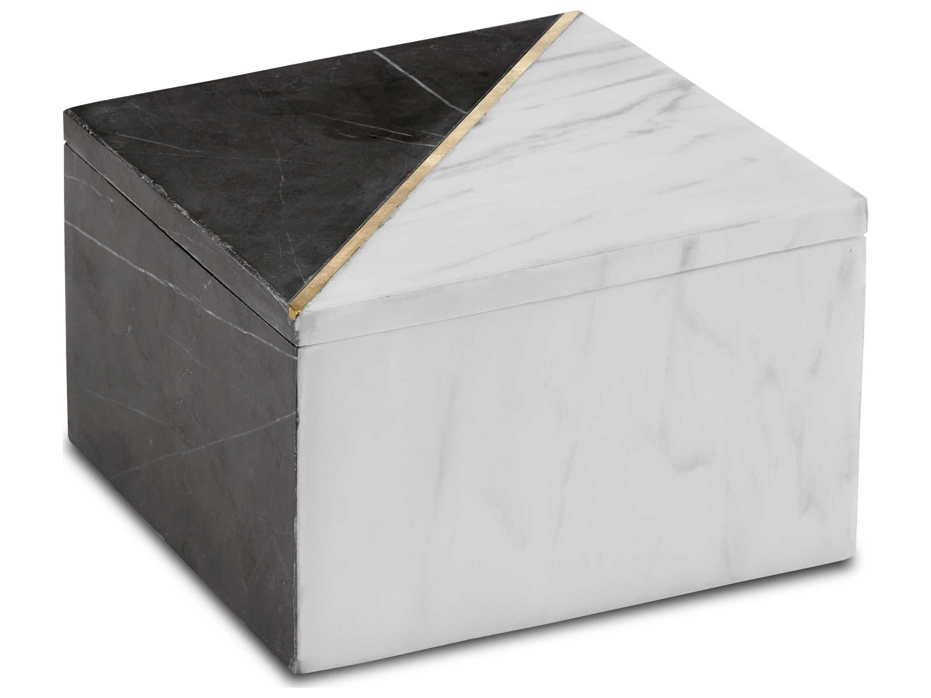 Currey & Company Deena White / Black / Brass Deena Marble Box