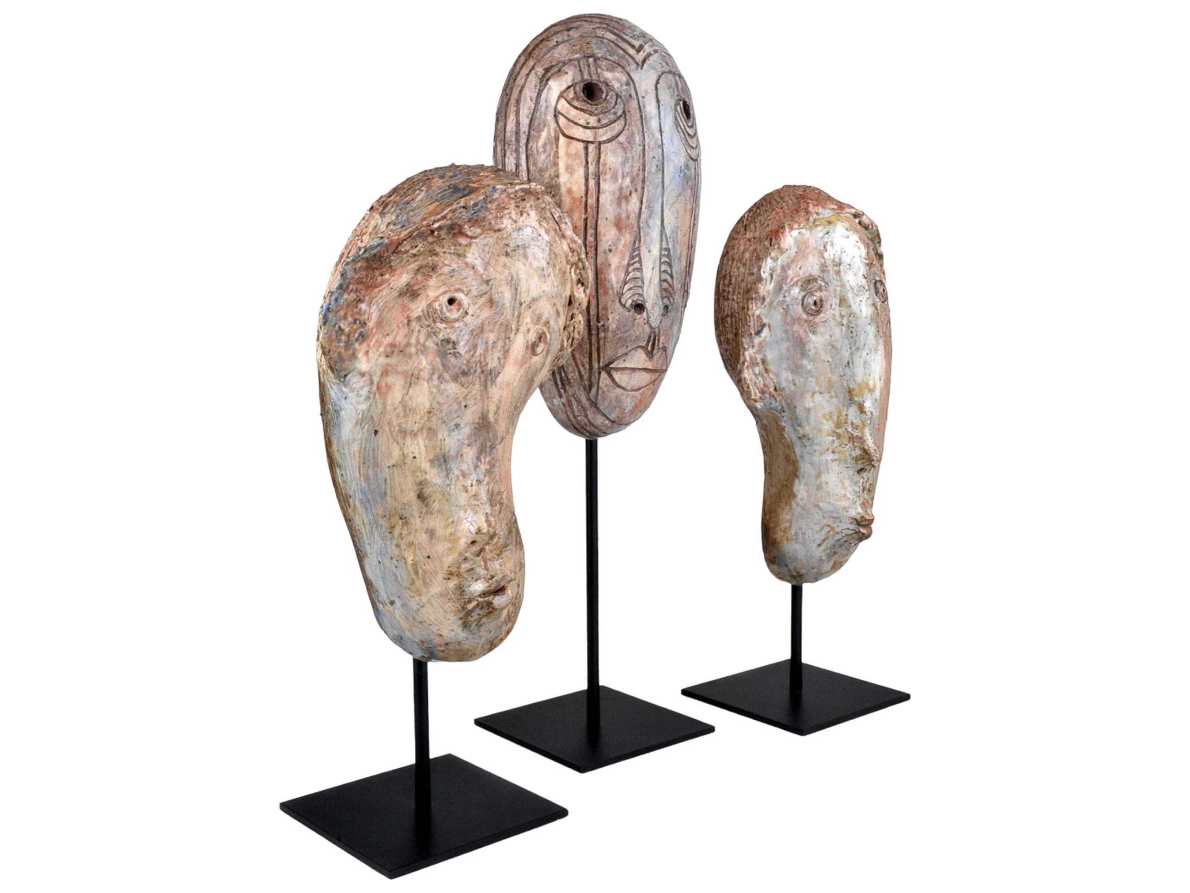 Currey & Company Ceramic Glaze Masks Sculpture Set of 3
