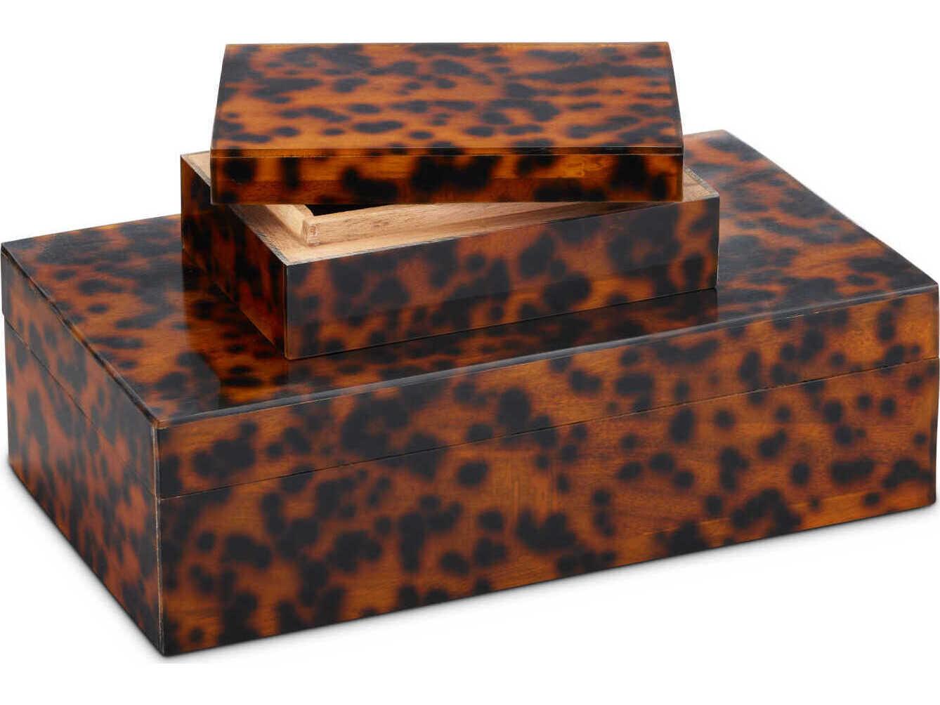 Currey & Company Faux Tortoise Brown / Black Storage Case Set of 2