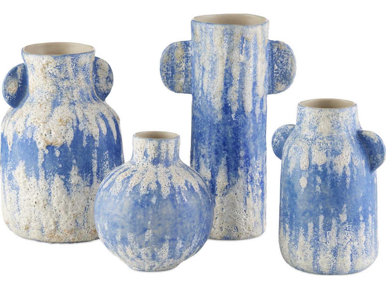 Currey & Company Paros Blue / White Vase Set of 4