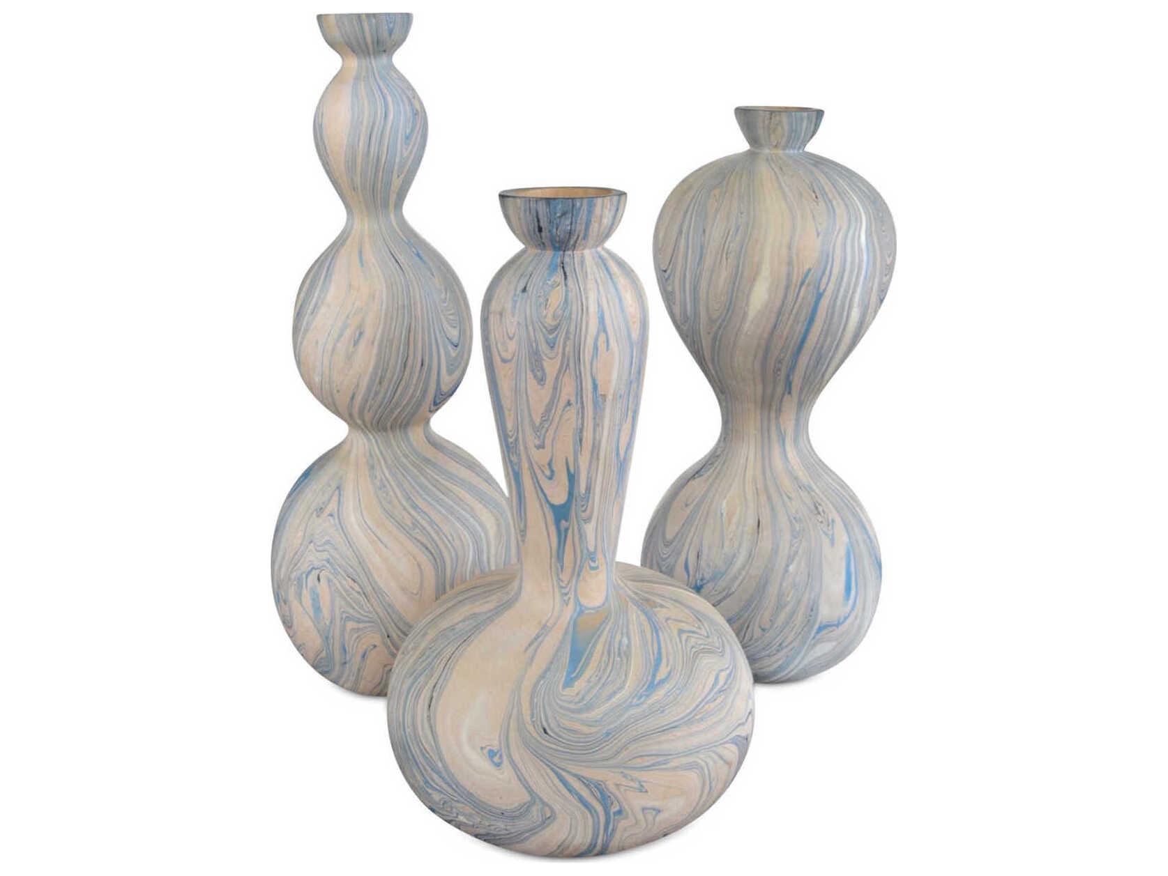 Currey & Company Calm Sea Blue / White Vase Set of 3