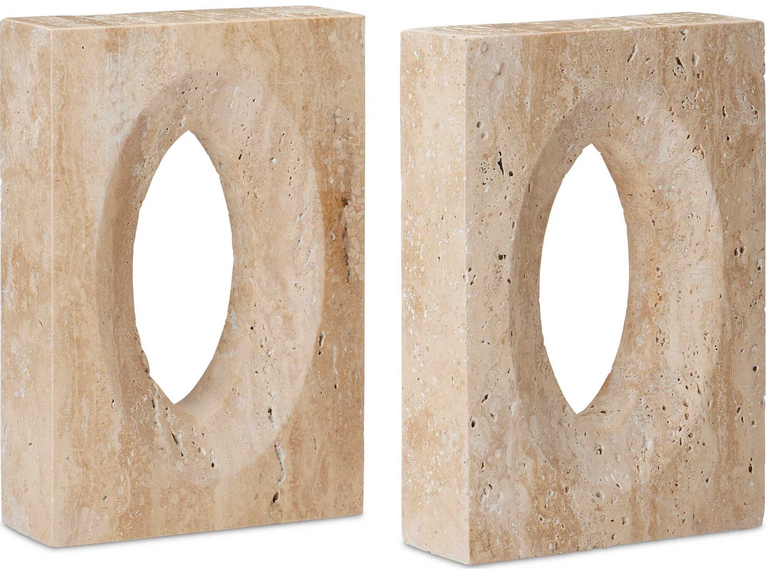Currey & Company Demi Travertine Bookends Set of 2