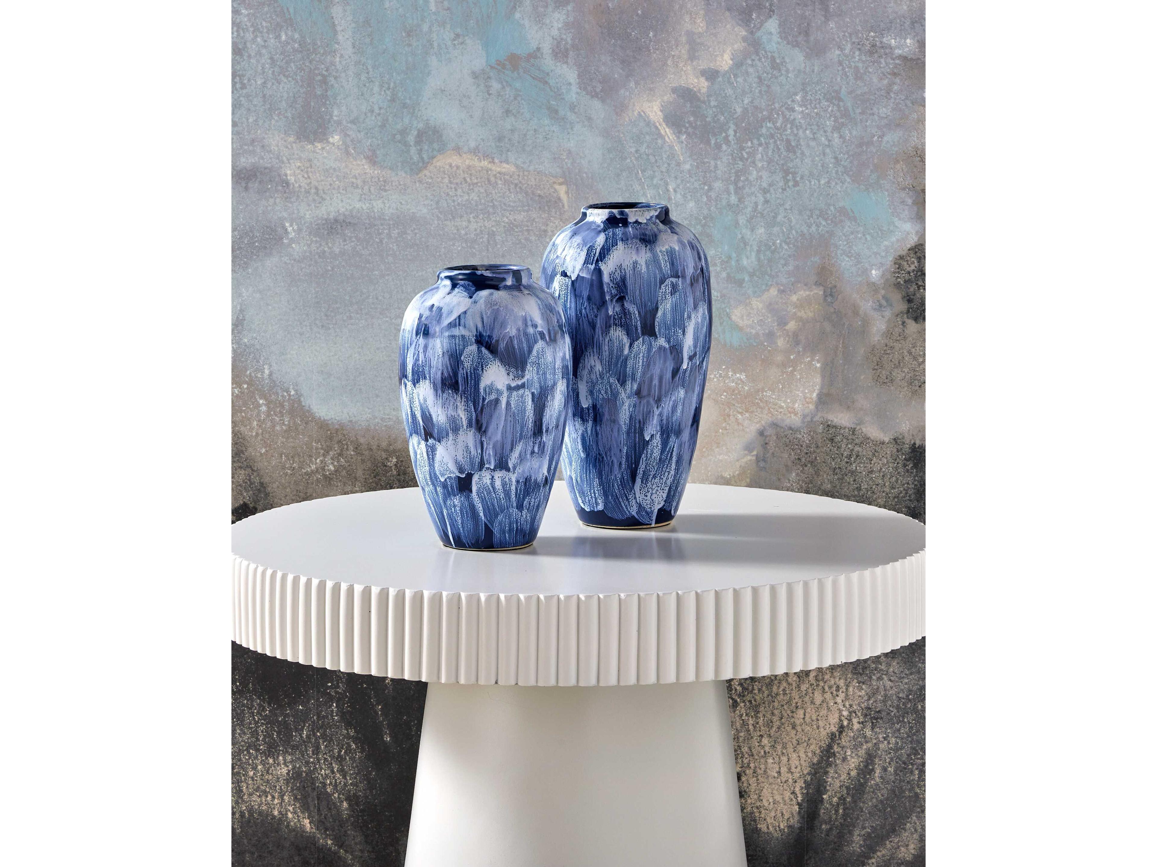 Currey & Company Pallas Blue White Vase Set of 2