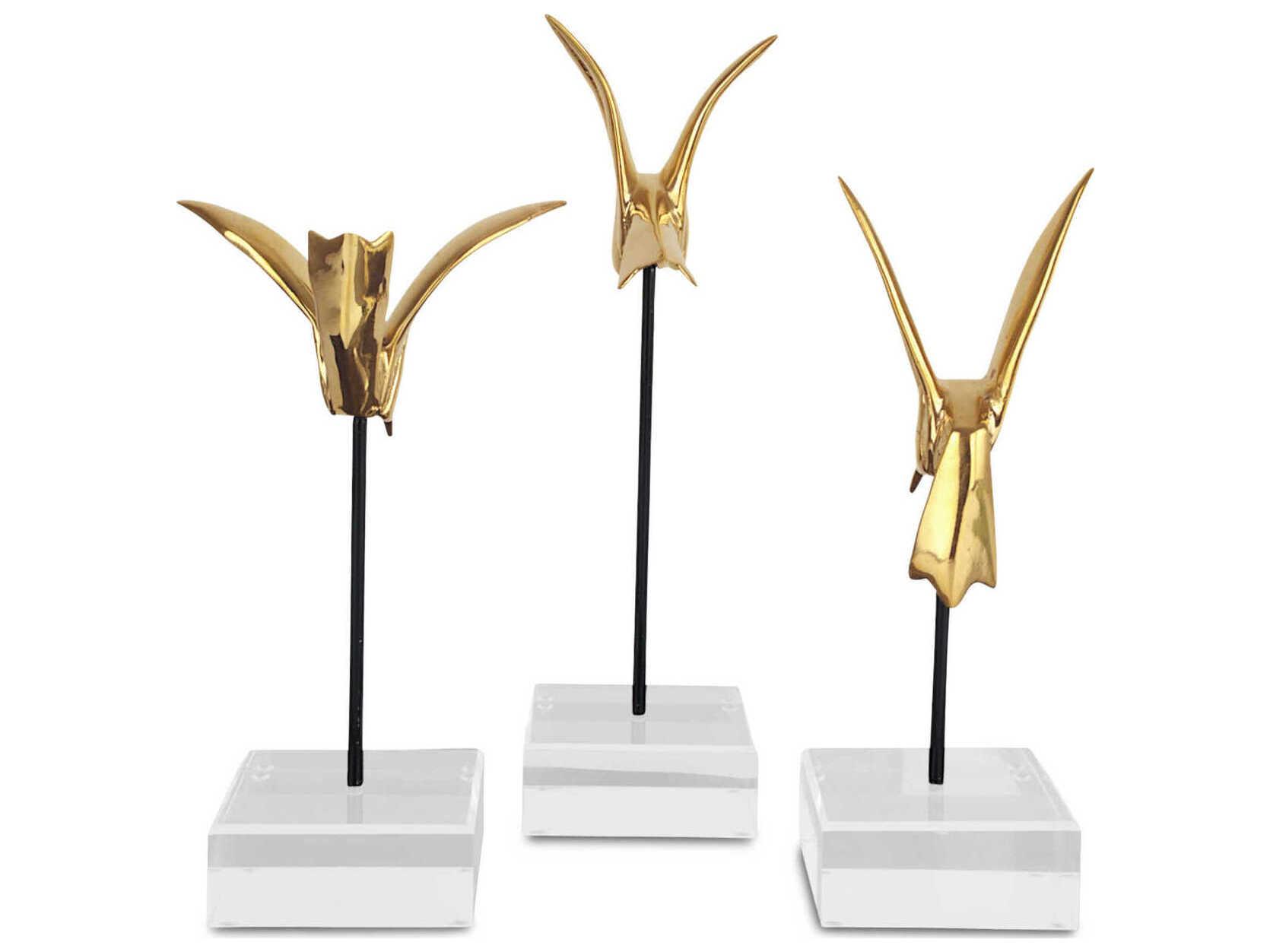 Currey & Company Gold Hummingbirds Sculpture Set of 3