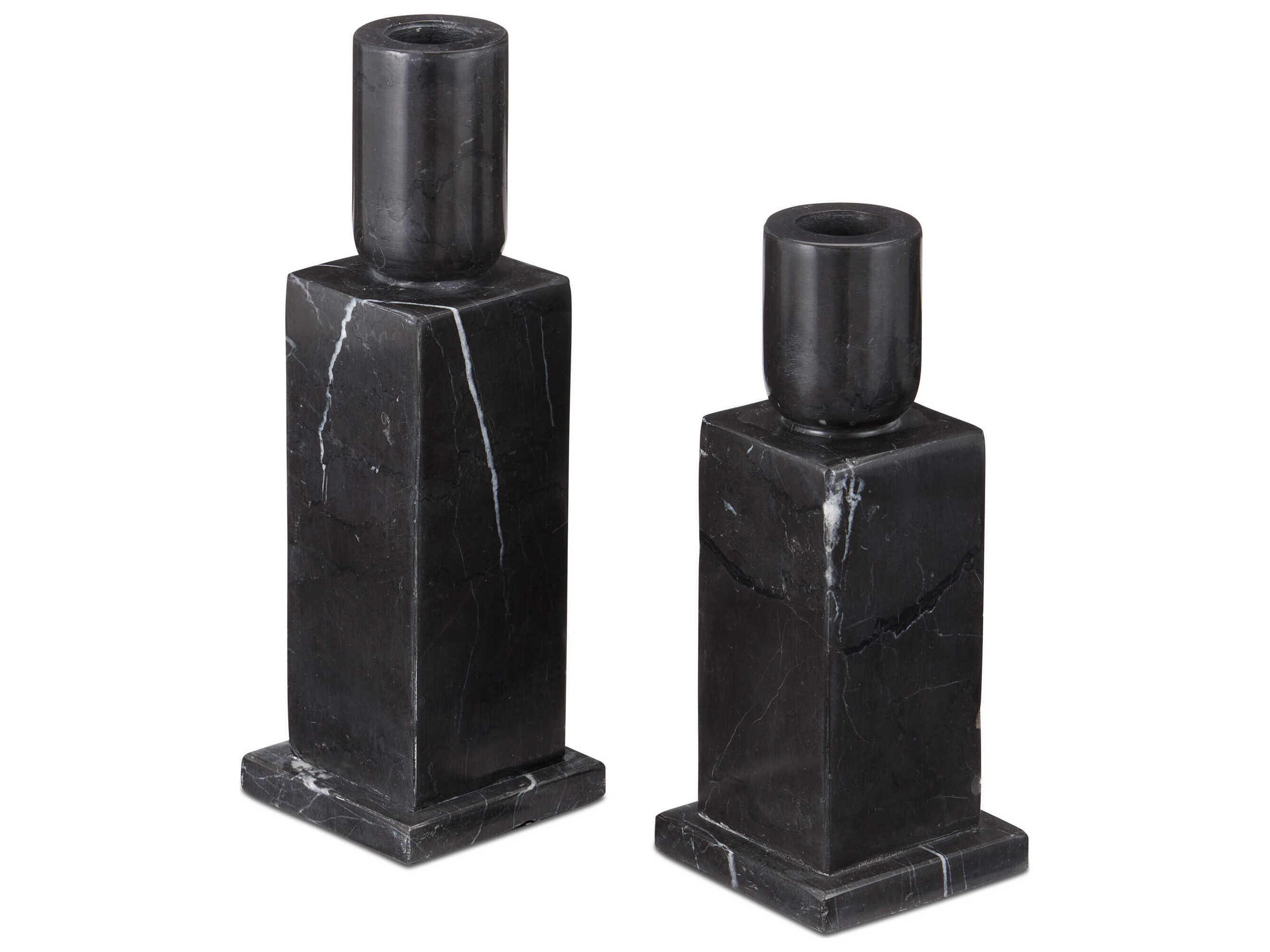 Currey & Company Lithos Black Candle Holder (Set of 2)