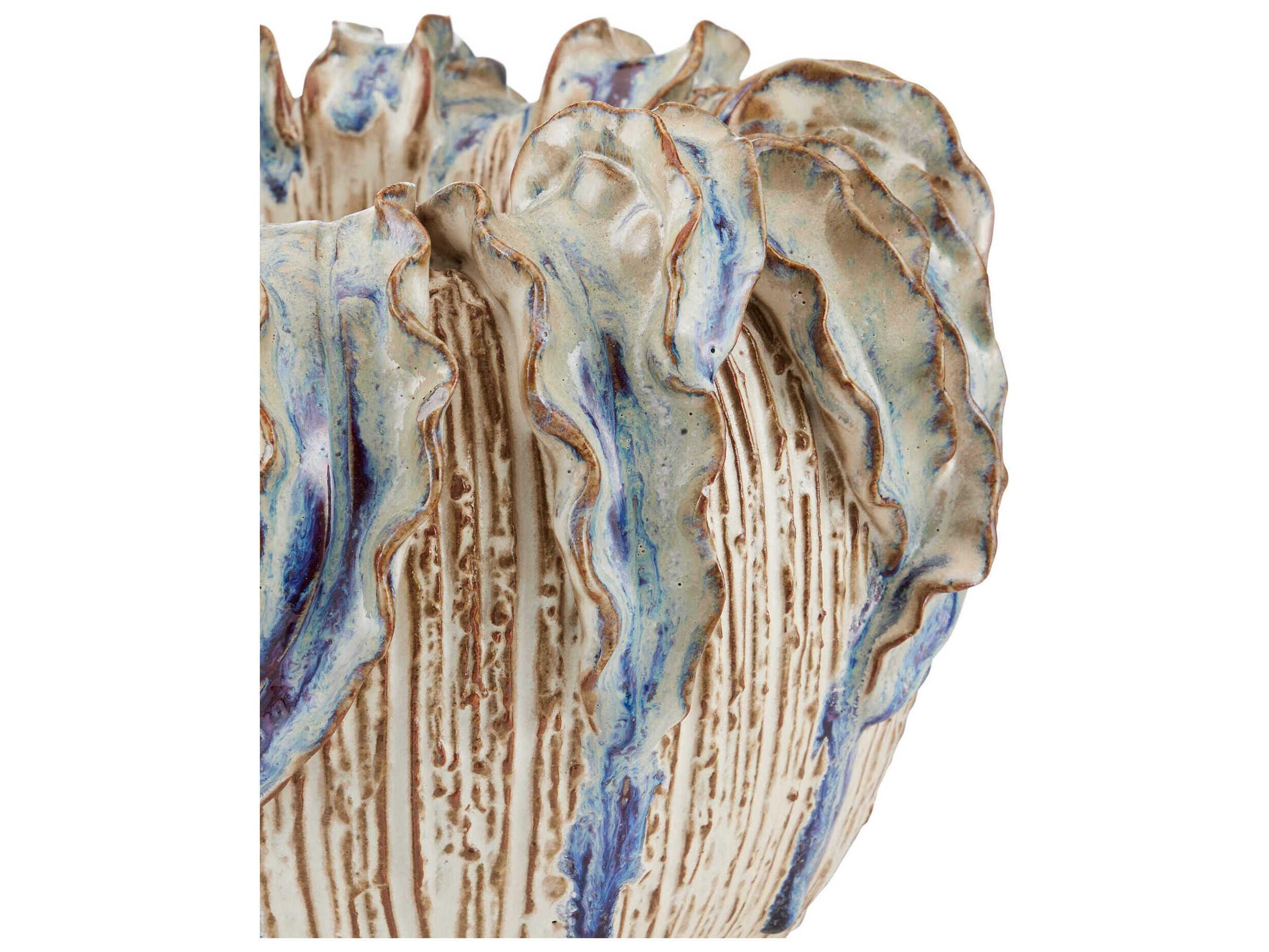 Currey & Company Tropical Crown Ivory Reactive Blue Vase