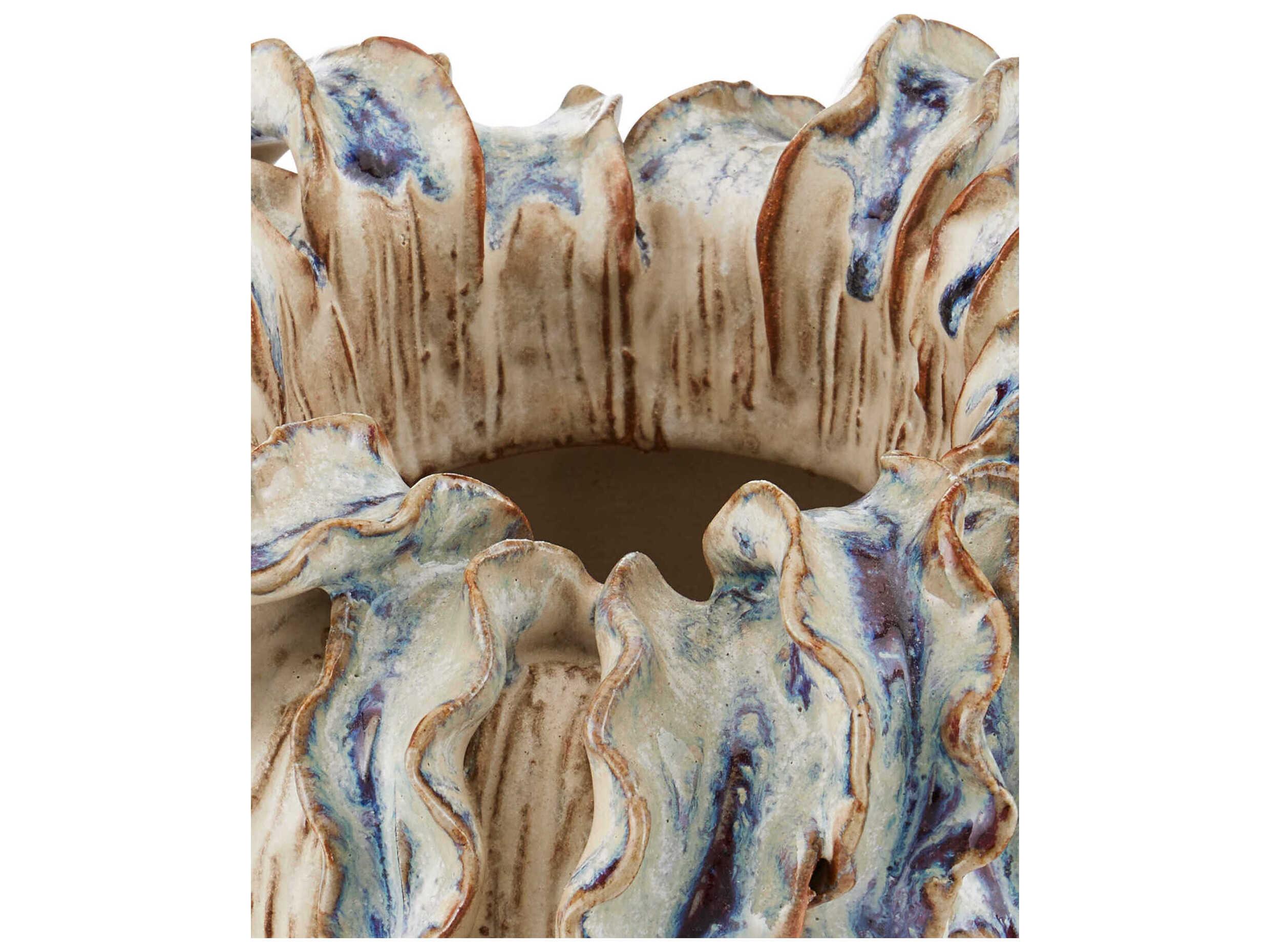 Currey & Company Tropical Crown Ivory Reactive Blue Vase