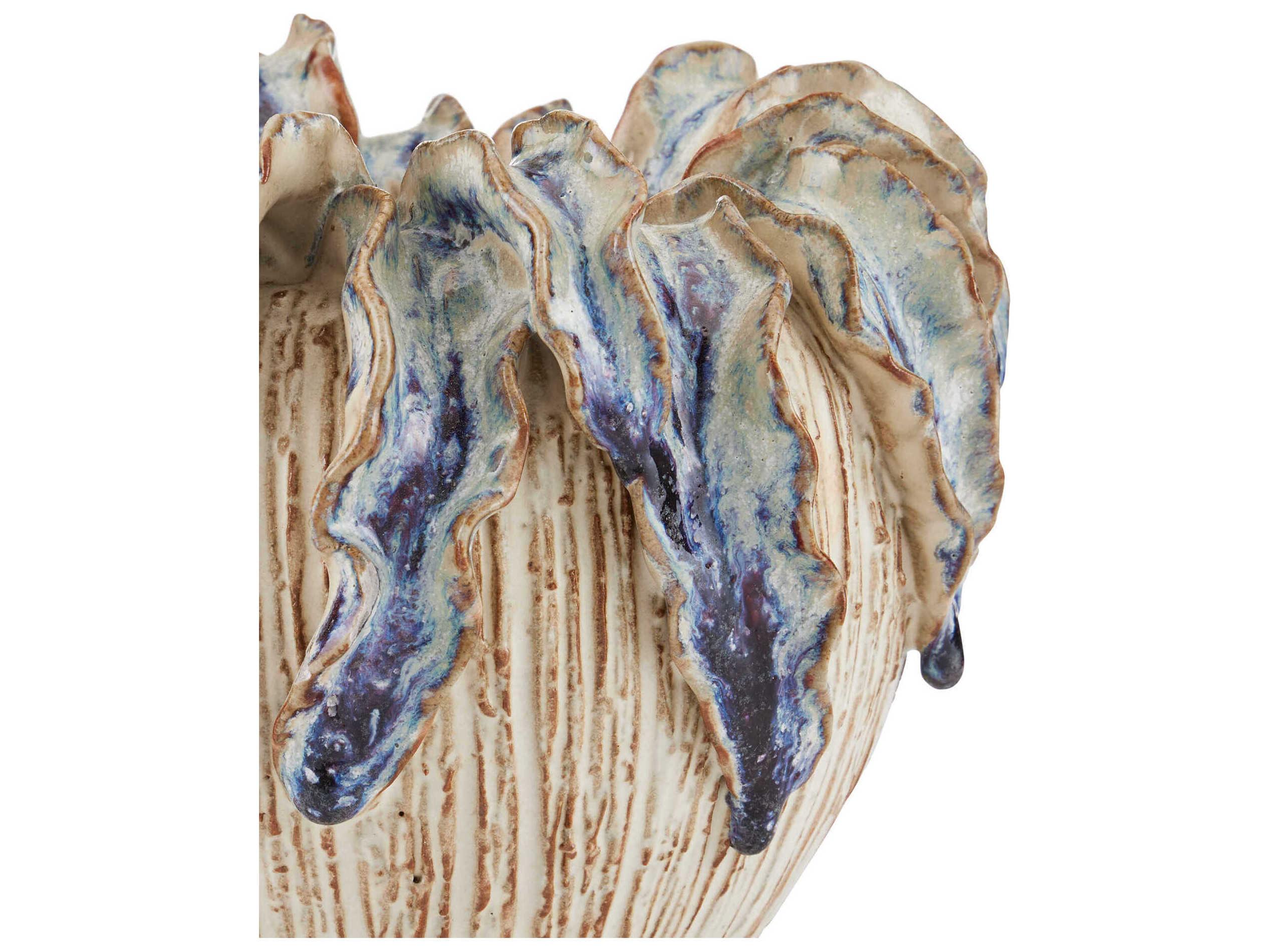 Currey & Company Tropical Crown Ivory Reactive Blue Vase