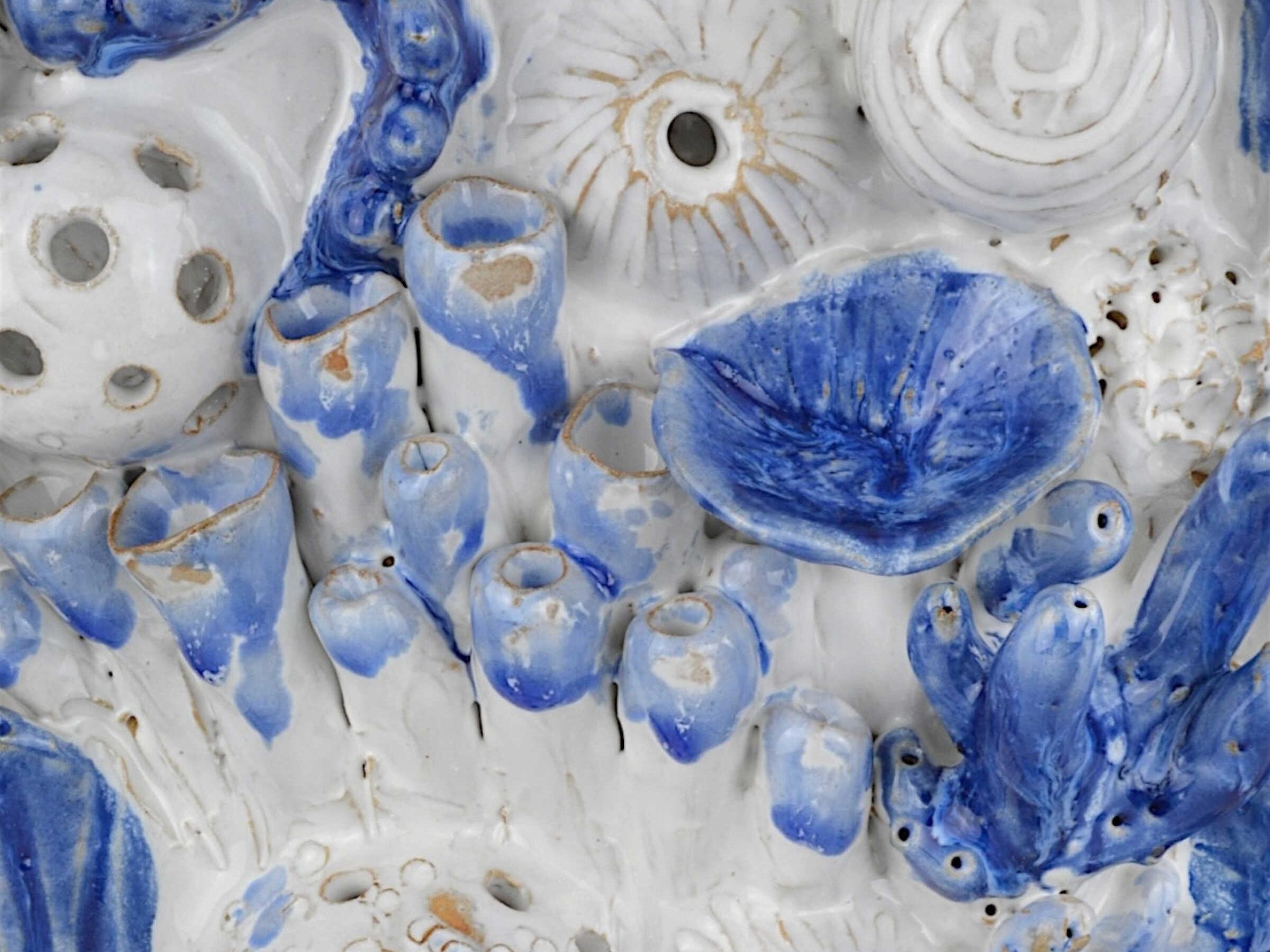 Currey & Company Coral Reef White Blue Vase