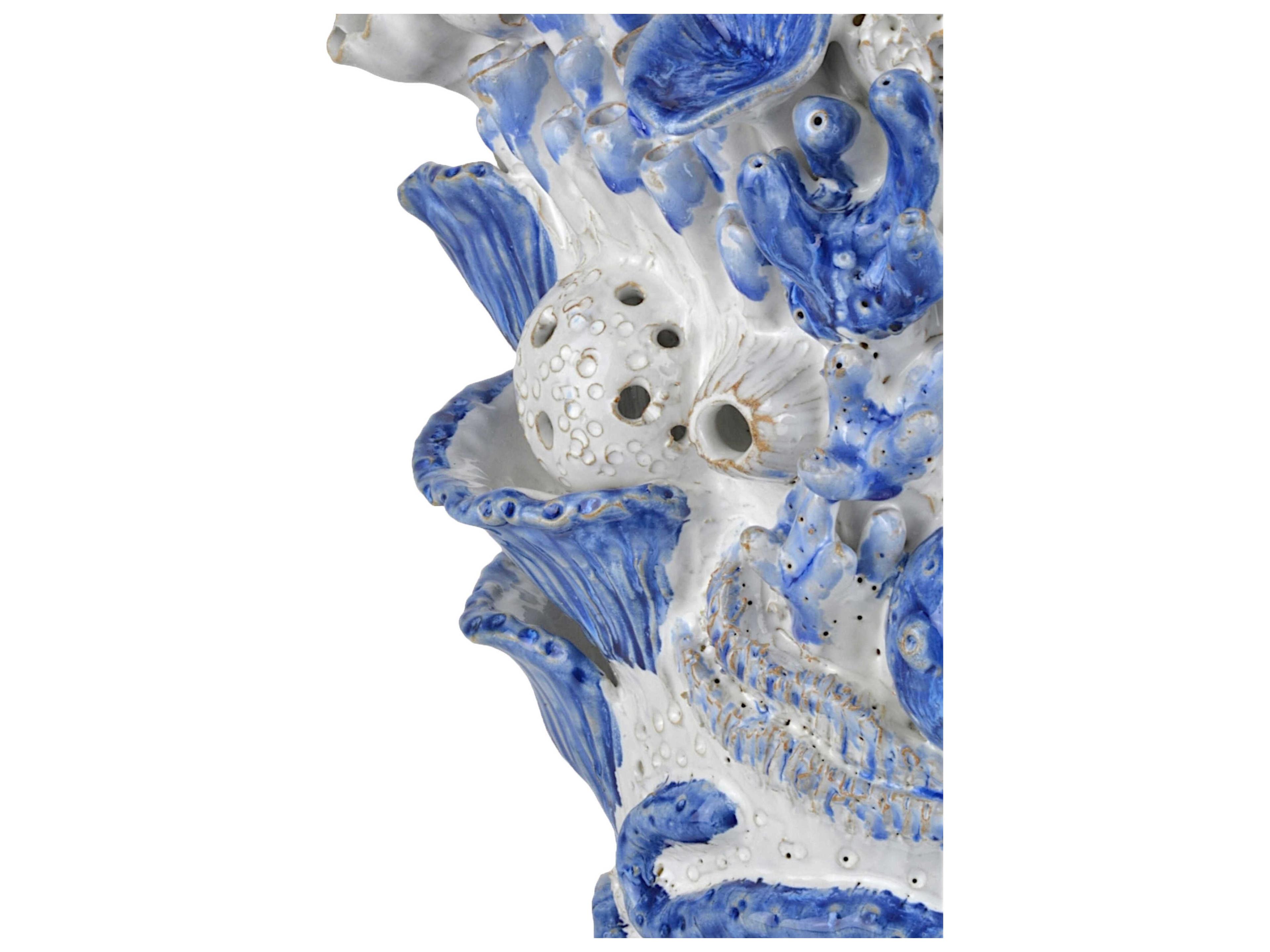 Currey & Company Coral Reef White Blue Vase