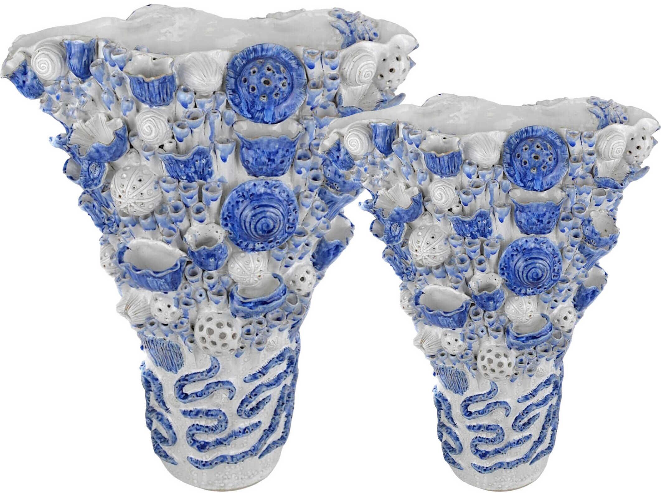 Currey & Company Coral Reef White Blue Vase
