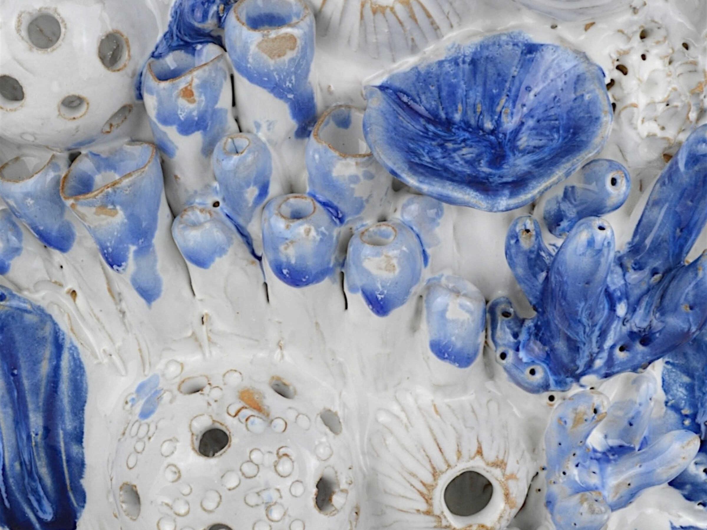 Currey & Company Coral Reef White Blue Vase