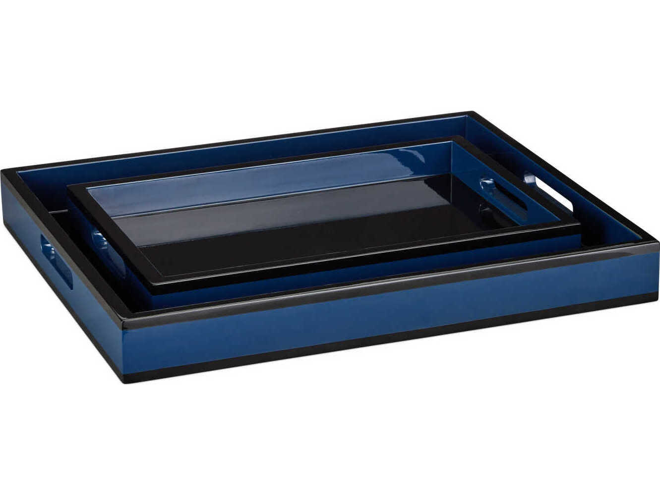 Currey & Company Navy Lacquer Tray Set of 2