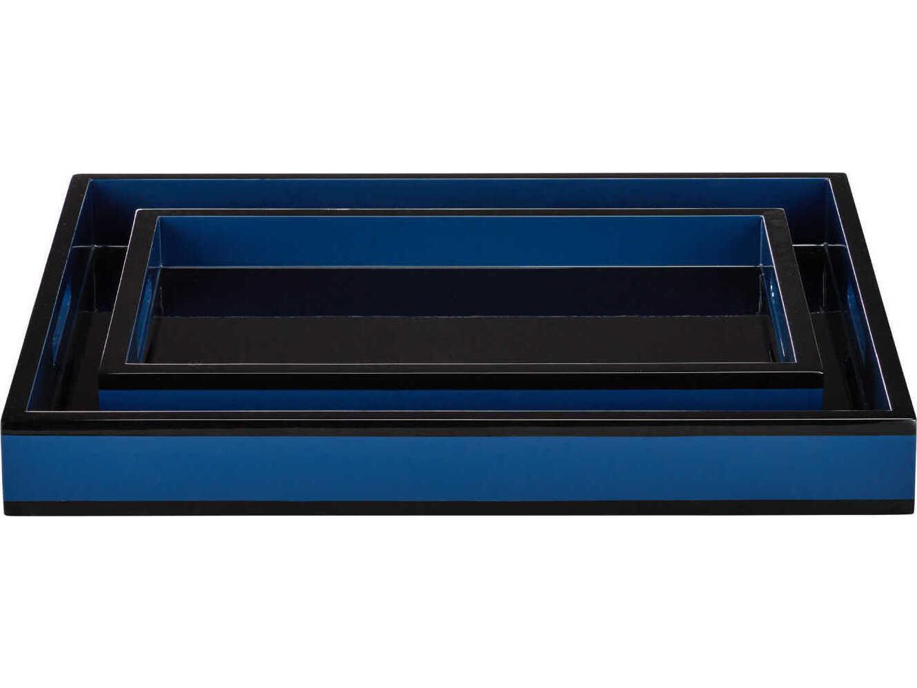 Currey & Company Navy Lacquer Tray Set of 2