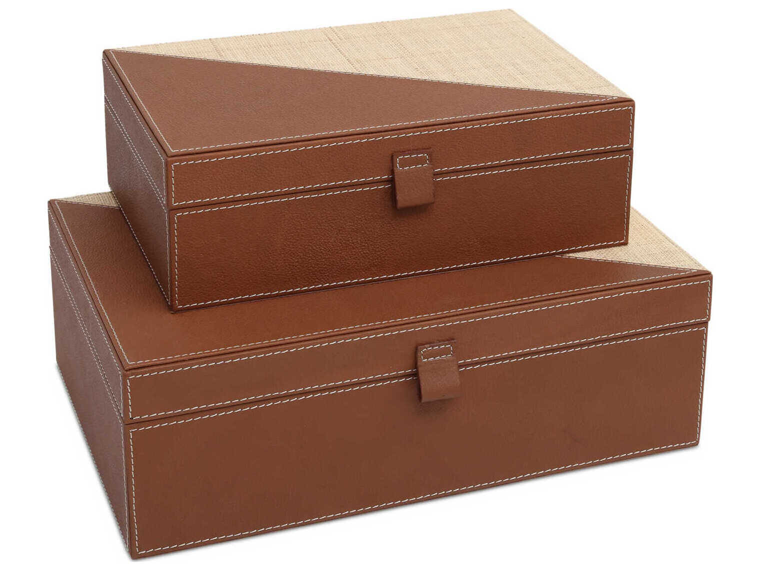 Currey & Company Leather Raffia Box Set of 2