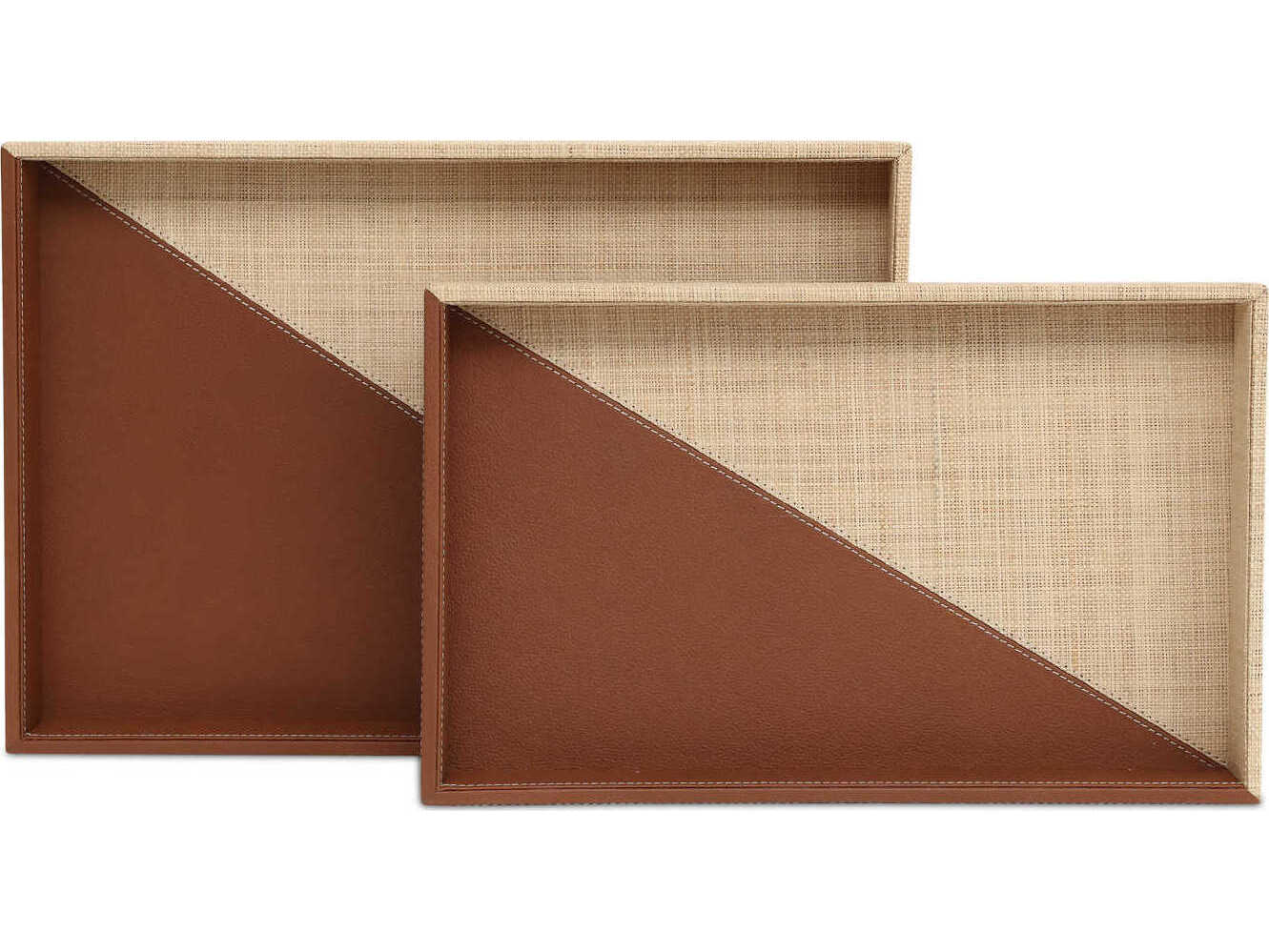 Currey & Company Leather Raffia Tray Set of 2