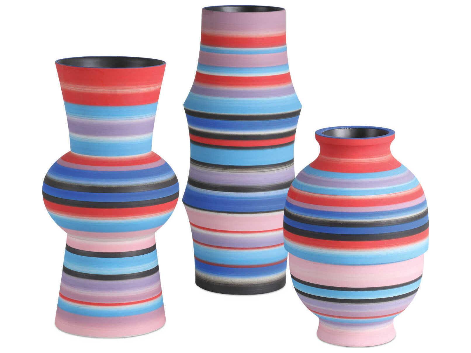 Currey & Company Happy 80 Bright Blue Red Vase