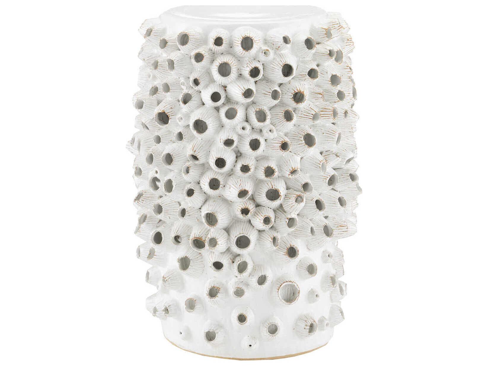 Currey & Company Barnacle Round Ceramic Antique White End Table