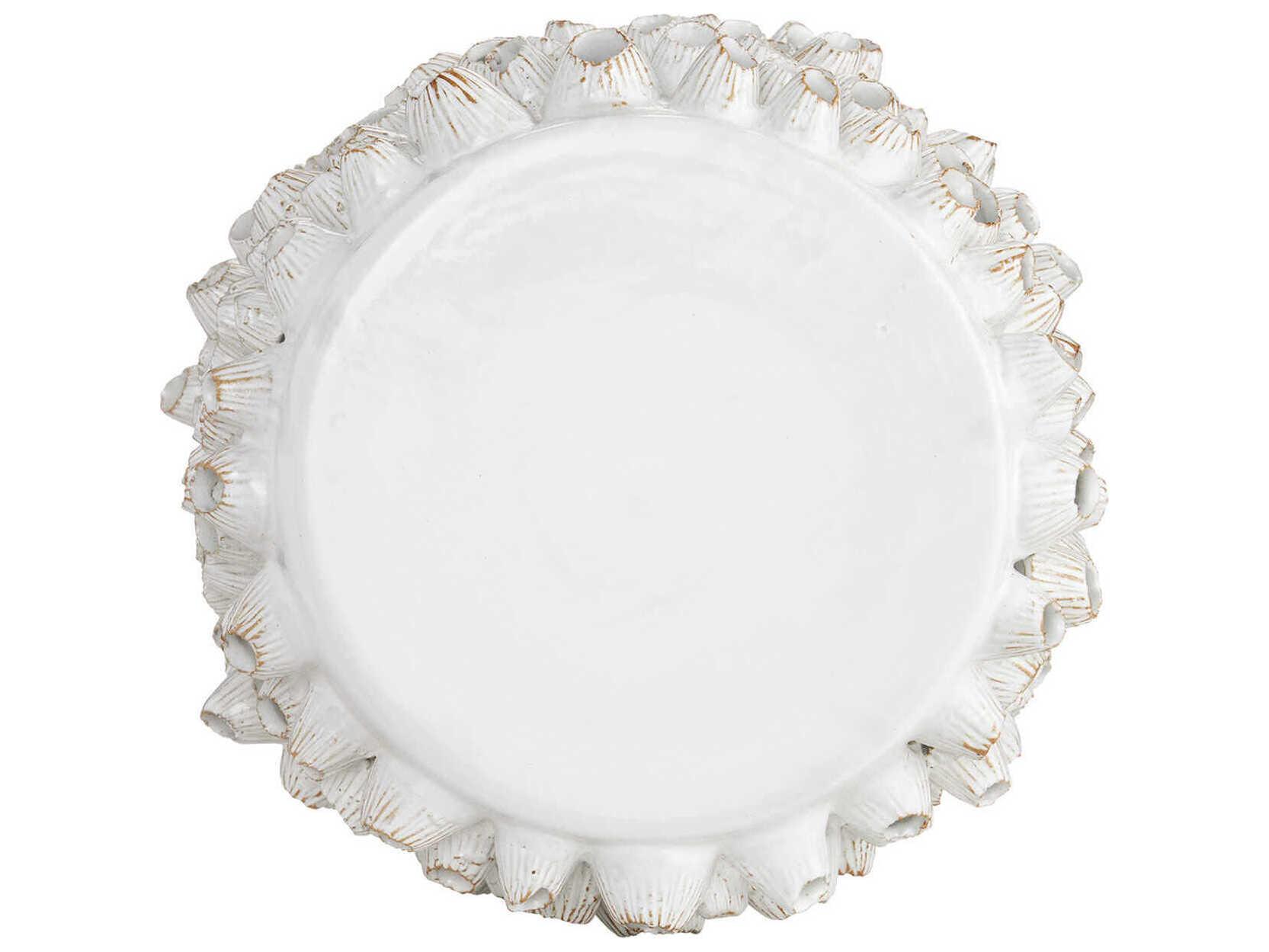 Currey & Company Barnacle Round Ceramic Antique White End Table