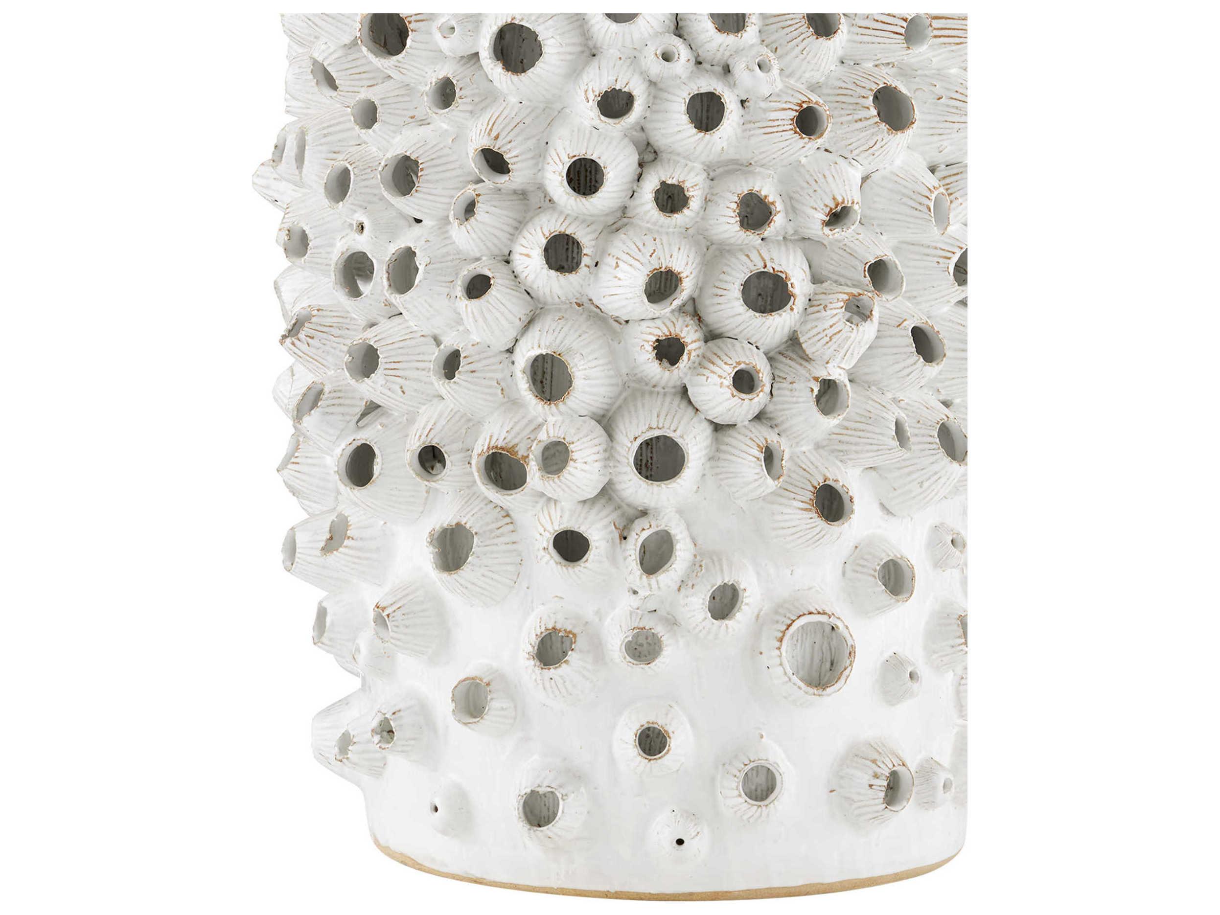 Currey & Company Barnacle Round Ceramic Antique White End Table