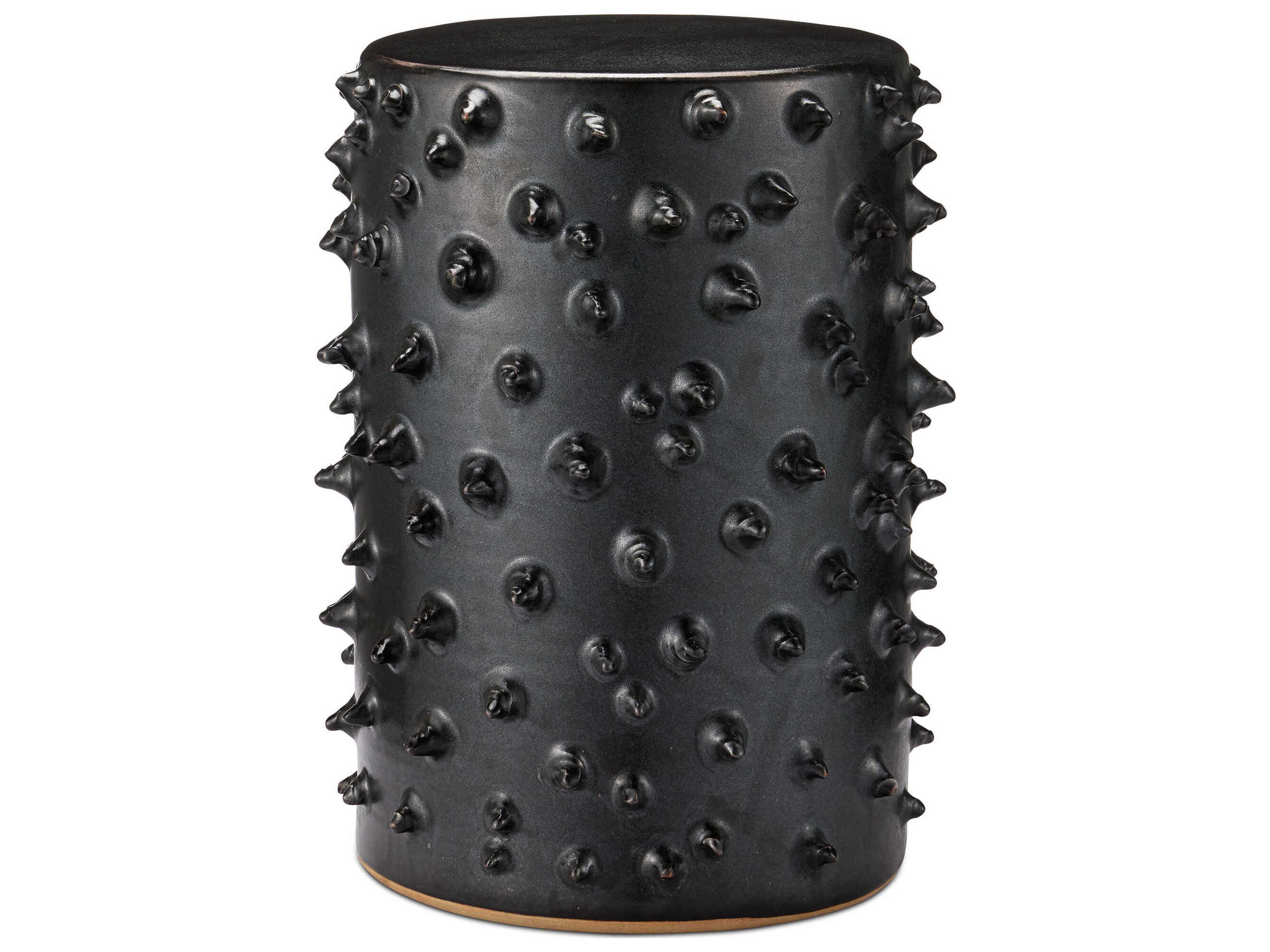 Currey & Company Baltz Round Ceramic Black End Table