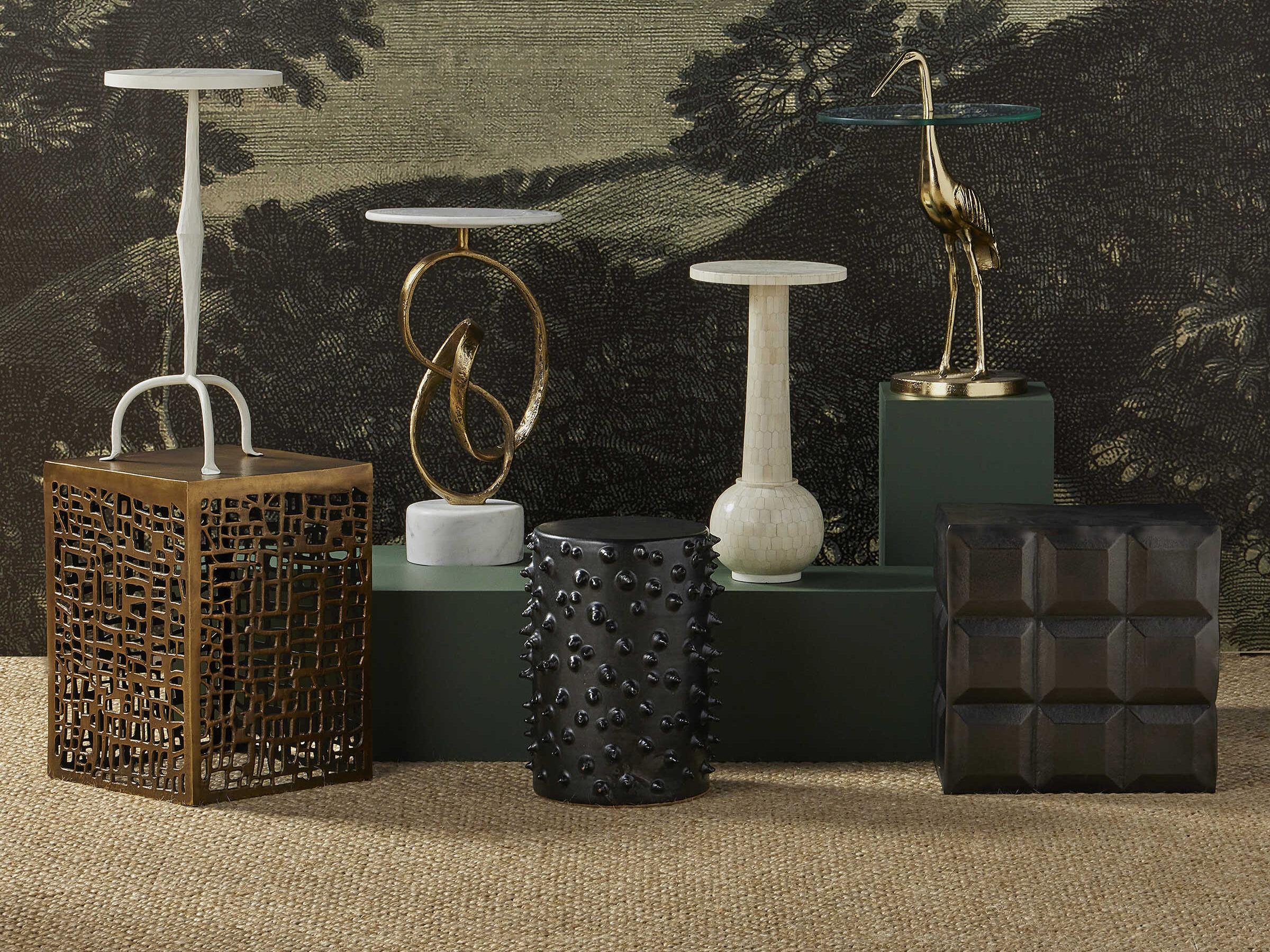 Currey & Company Baltz Round Ceramic Black End Table