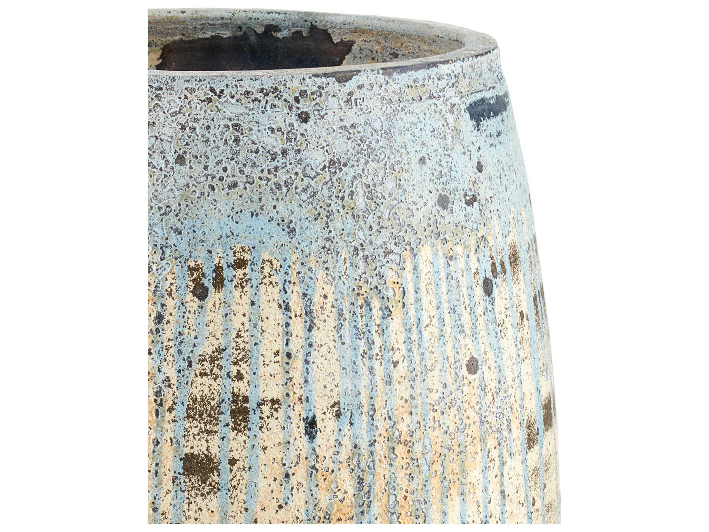 Currey & Company Sicilia Greenish / Milky White / Blue Drip 20" Planter