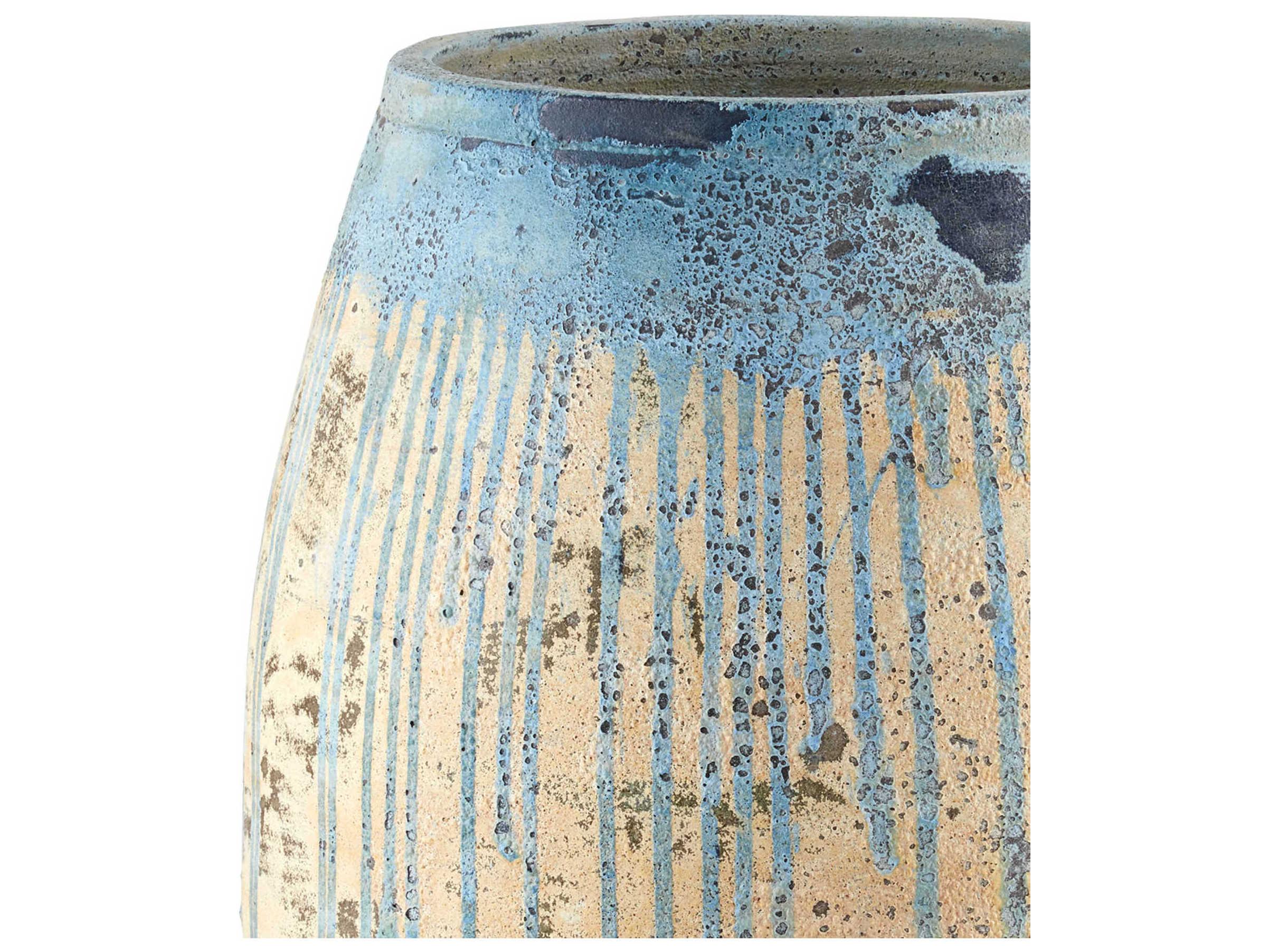 Currey & Company Sicilia Greenish / Milky White / Blue Drip 24" Planter