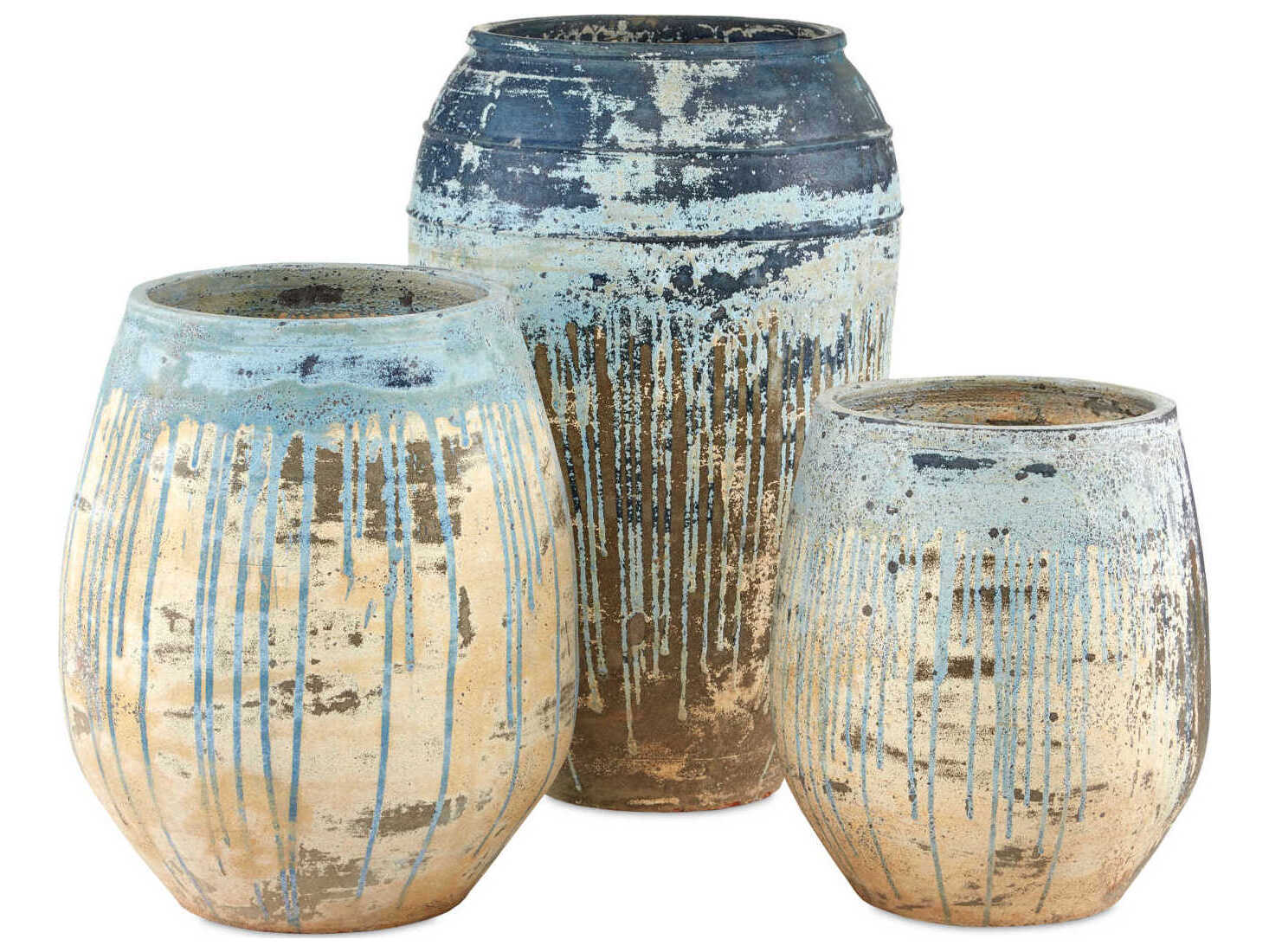 Currey & Company Catania Greenish / Milky White / Blue Drip Planter