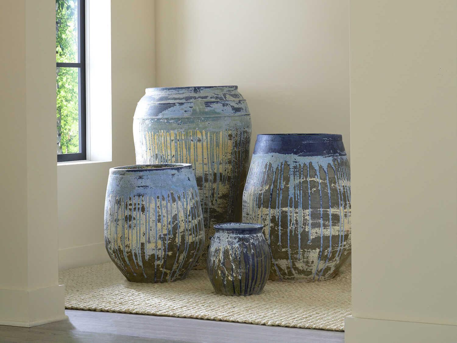 Currey & Company Catania Greenish / Milky White / Blue Drip Planter